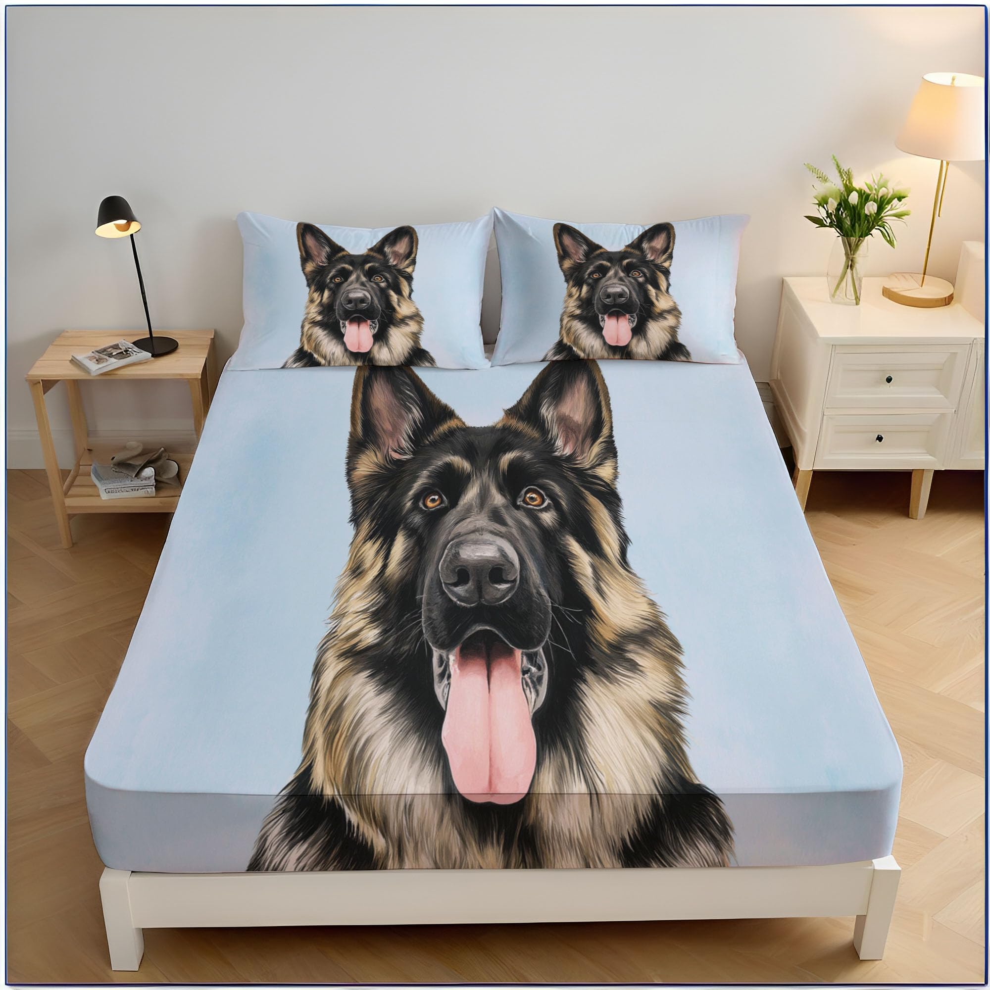 Drap housse aquarelle chien 140x200 microfibre brun fonce pour une deco de chambre cocooning