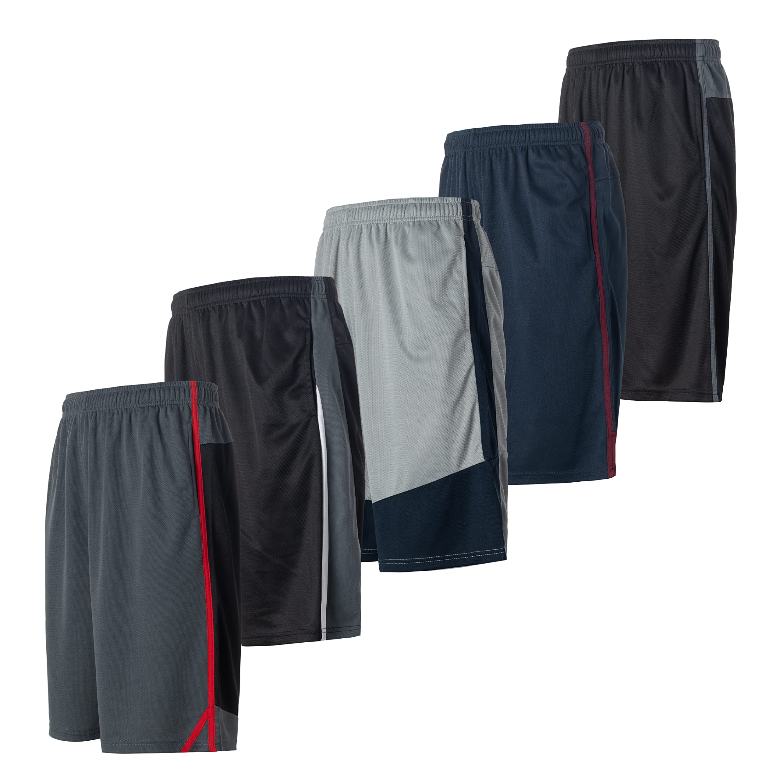 Essential ElementsAthletic Shorts for Men - 5 Pack Pack Men's Activewear Quick Dry Basketball Shorts - Workout, Gym, Running