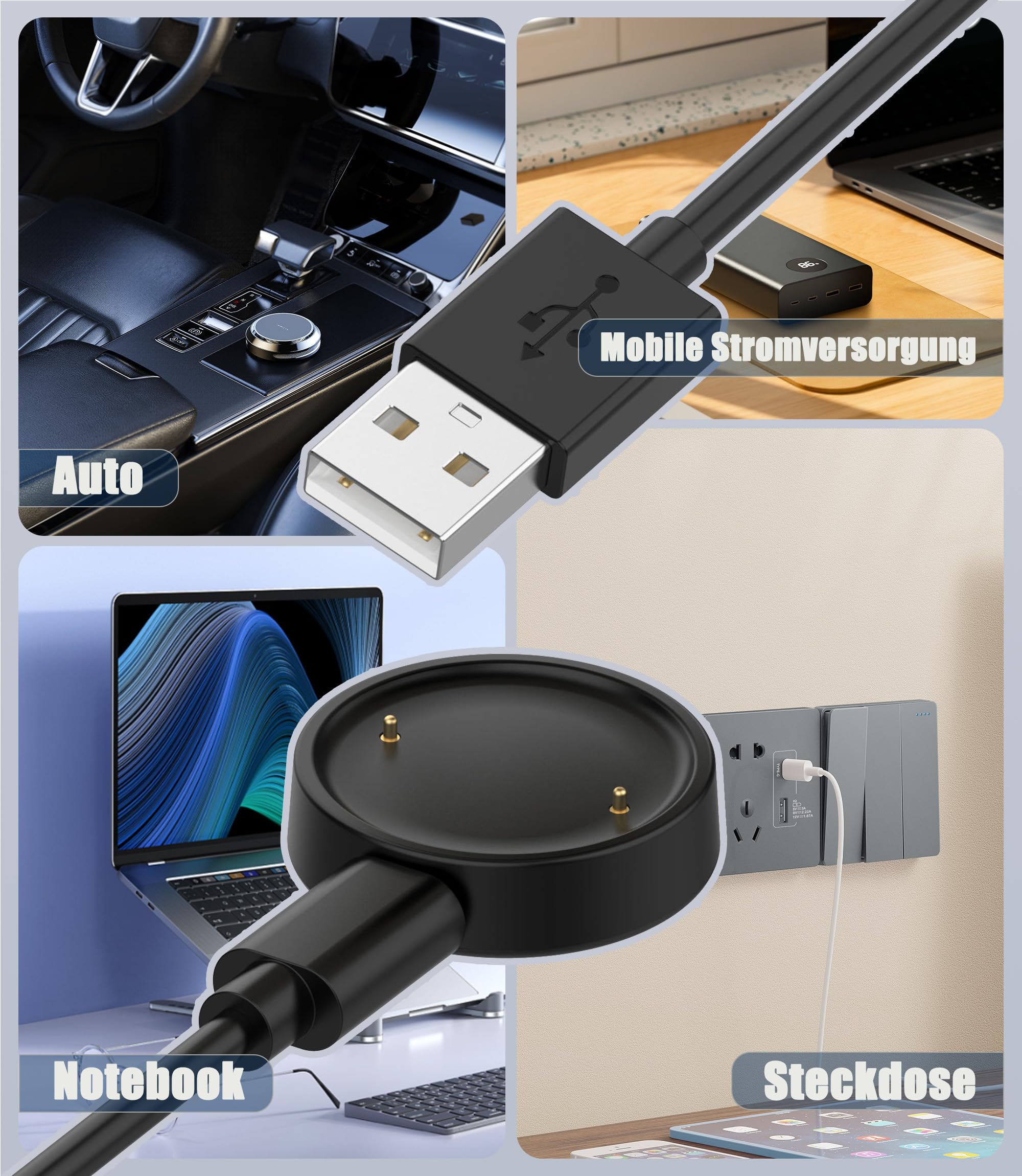 MoKo Magnetisches Ladegerät Kompatibel mit Amazfit Active 2/Bip 6, Tragbare Ladestation mit 1 m separatem USB-Ladekabel, Schwarz MoKo Magnetisches Ladegerät Kompatibel mit Amazfit Active 2/Bip 6, Tragbare Ladestation mit 1 m separatem USB-Ladekabel, Schwarz