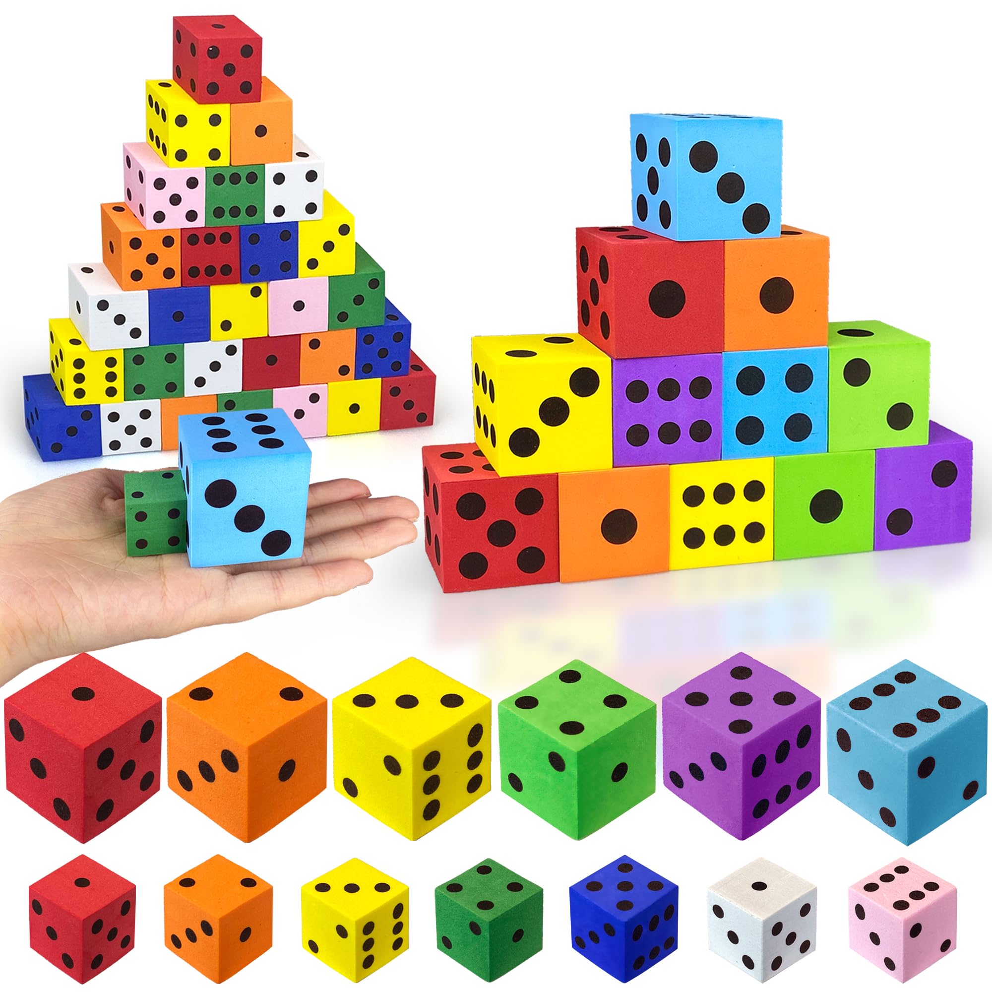 75PCS Foam Dice Set Small Colorful Dices with Number Dots for Math Game Building Toys Classroom Educational Toy Entertainment for Party Favor Birthday Gifts in 7 Colors (0.78inch) (Double Size)