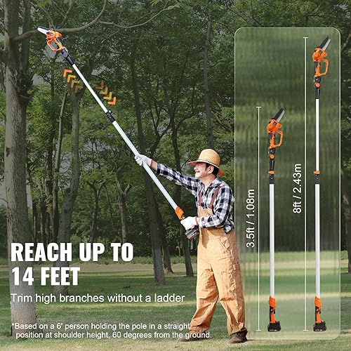 Miniatura 4 de VEVOR Sierra de poste inalámbrica 2 en 1 y mini motosierra, motosierra de poste de batería de 20 V 4 Ah, capacidad de corte de 5 pulgadas, sierra de