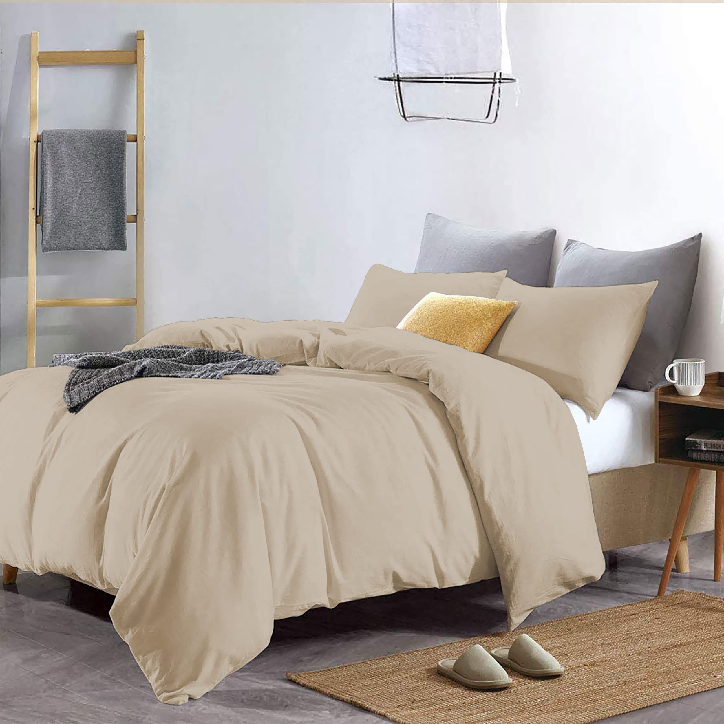 YRM Bedding's Duvet Covers - 100% Microfiber, 3-Piece Duvet Cover Set, Ultra Soft with Zipper Closure Duvet Cover(91X101 Inches) and 2 Pillow Cover (18X28 Inches) - Double Bed Size/Beige