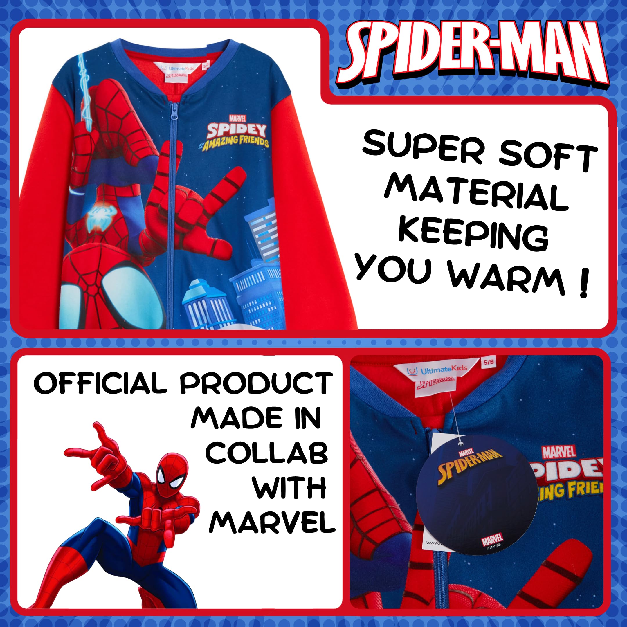 Marvel Spidey und Seine Niesamowite Freunde Fleece Kombinezon dziecięcy Piżama z zamkiem błyskawicznym Loungewear