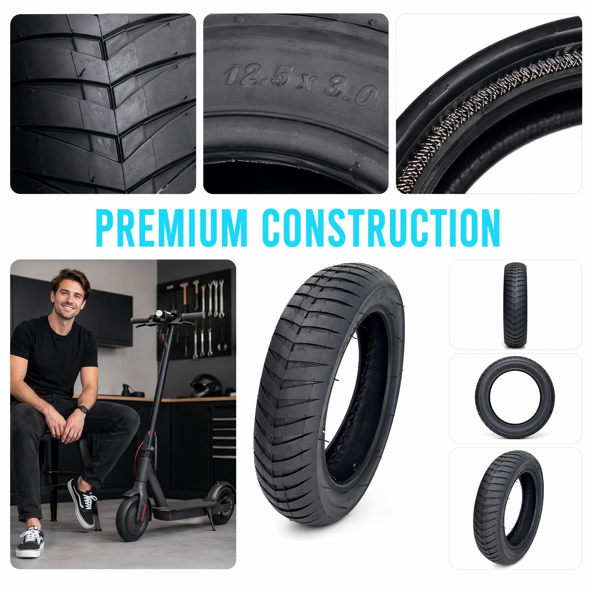 12 1/2-3.0 Roller Reifen für 12.5 Zoll Felge 12 1/2 3.0 6-Lagen 280kPa 140kg Tragfähigkeit 12.5×3.0 rutschfest Abriebfest