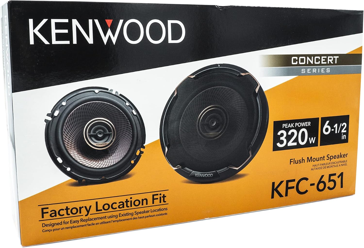 Kenwood KFC-651 Concert Series Car Speakers (Pair) - 6.5" 2-Way Speakers, 320W (100 RMS), 4-Ohm Impedance, Polypropylene Woofer & Balanced Dome Tweeter
