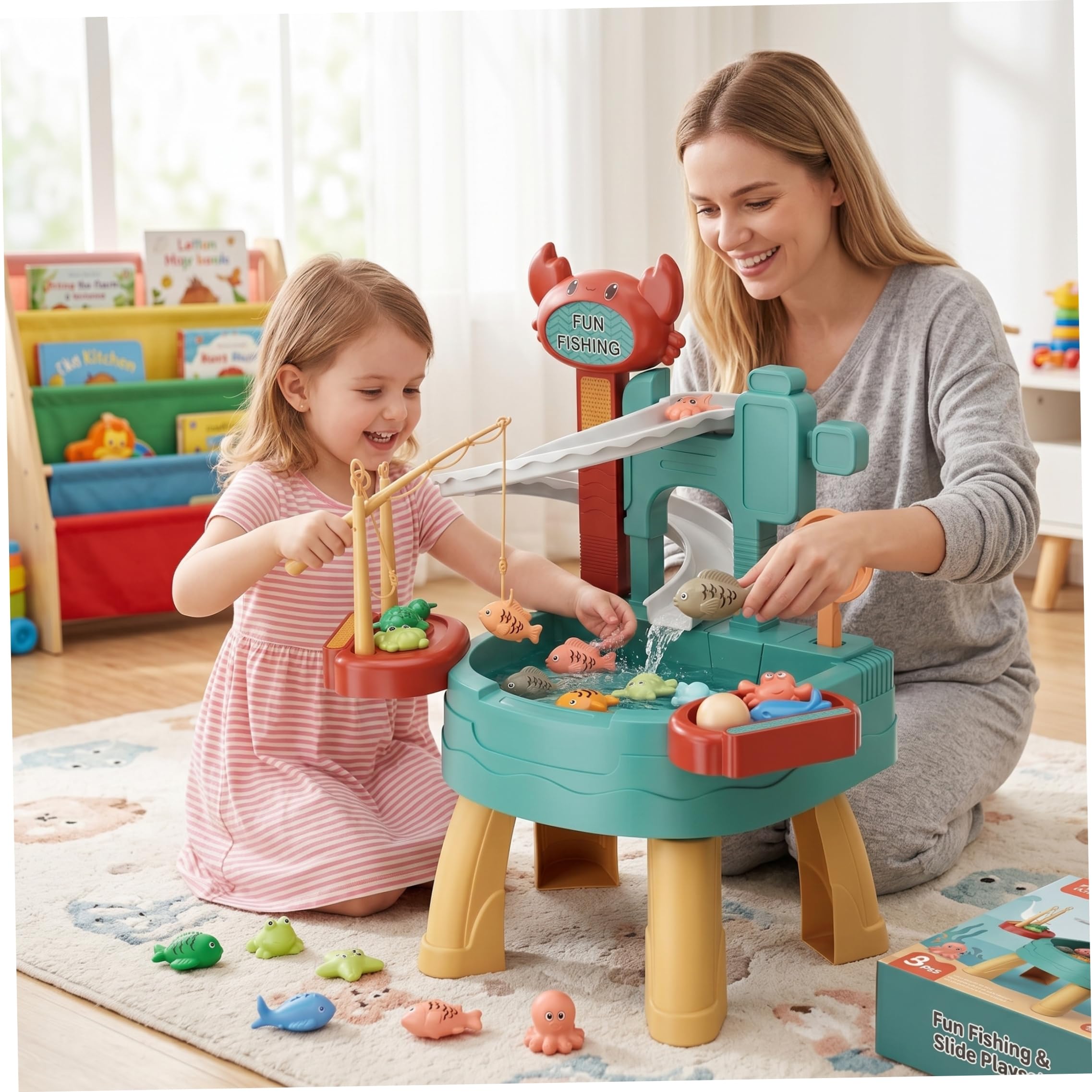 Mesas de agua de arena, mesas de agua para juegos al aire libre para niños, mesa para niños de 34 piezas, fregadero de juego con funcionamiento, pesca con recirculación eléctrica y juguete de cocina