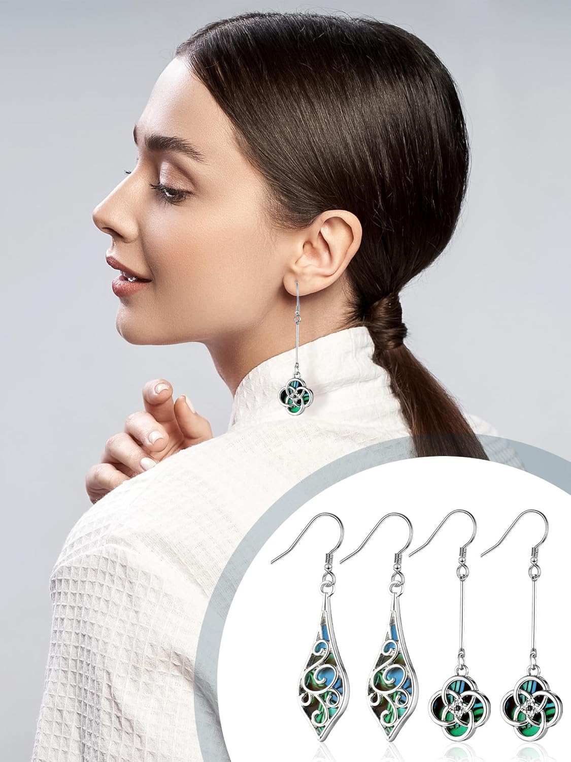 7 Pairs Celtic Knot Earrings Boho Fashion Drop Dangle Earrings for Women Knot Silver Teardrop Hoop Vintage Statement Jewelry (Ocean) - Image 5