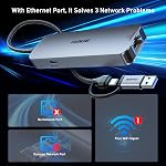 BENFEI USB-C USB 3.0 to Gigabit Ethernet Adapter, 3-Port USB 3.0 Hub with RJ45 Compatible with MacBook Pro/Air 2023, iPad Pro, iMac, S23, XPS 17, Surface Book 3 and More