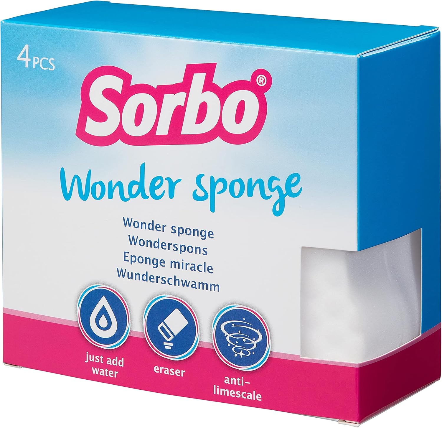 Sorbo Wonder Sponges, 4 pack, Miracle sponge / Foam Eraser for Chemical Free Cleaning, Perfect