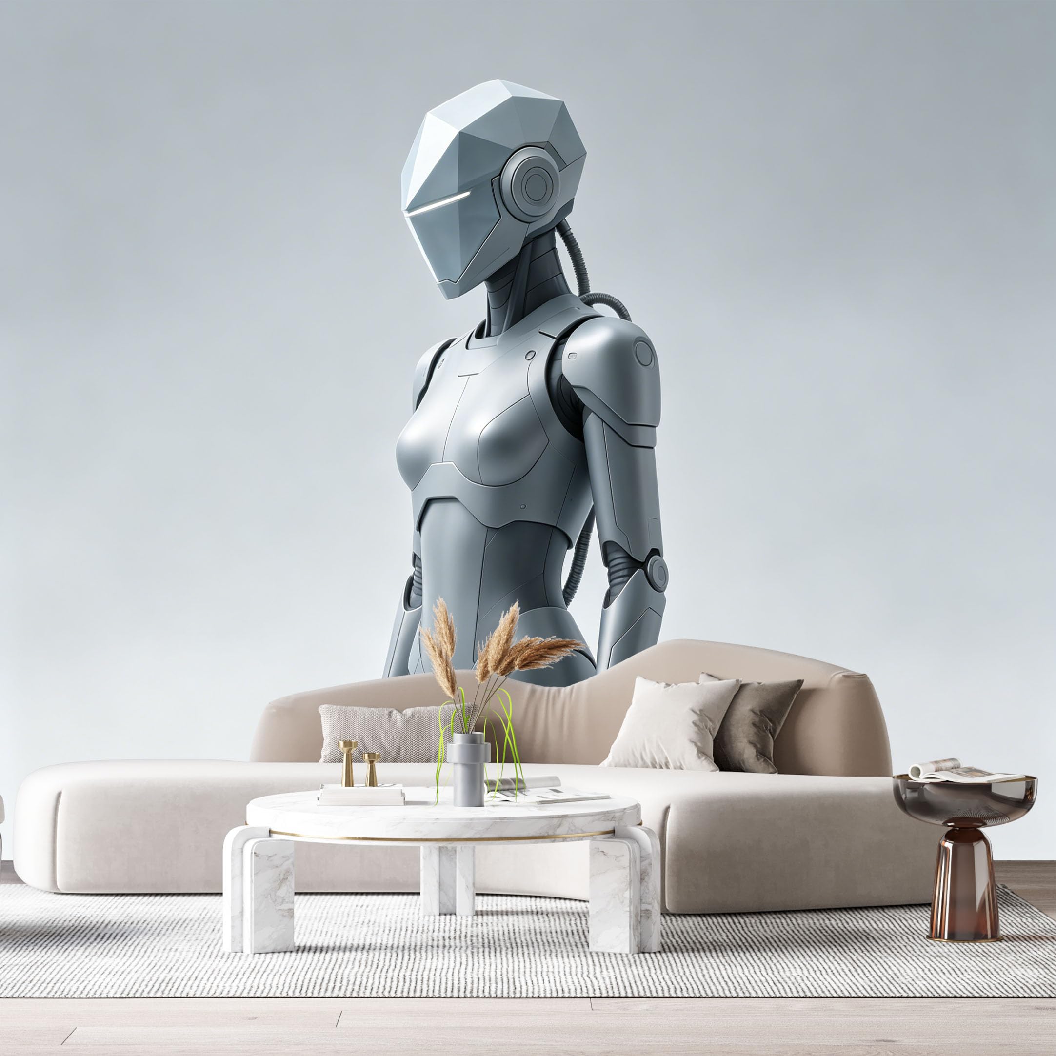 Custom Size Wall Mural Futuristic Humanoid Mech Robot Minimalism Style SciFi Metal Armor 3D Realistic SelfAdhesive Art Prints Removable Large Wallpaper Esports Room Game Room Studio