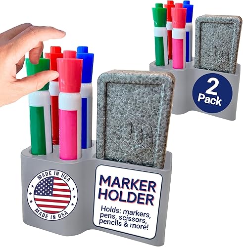 Storage Theory Soporte para rotuladores para pizarra blanca, accesorios elegantes para pizarra blanca para borrado en seco y organizador de