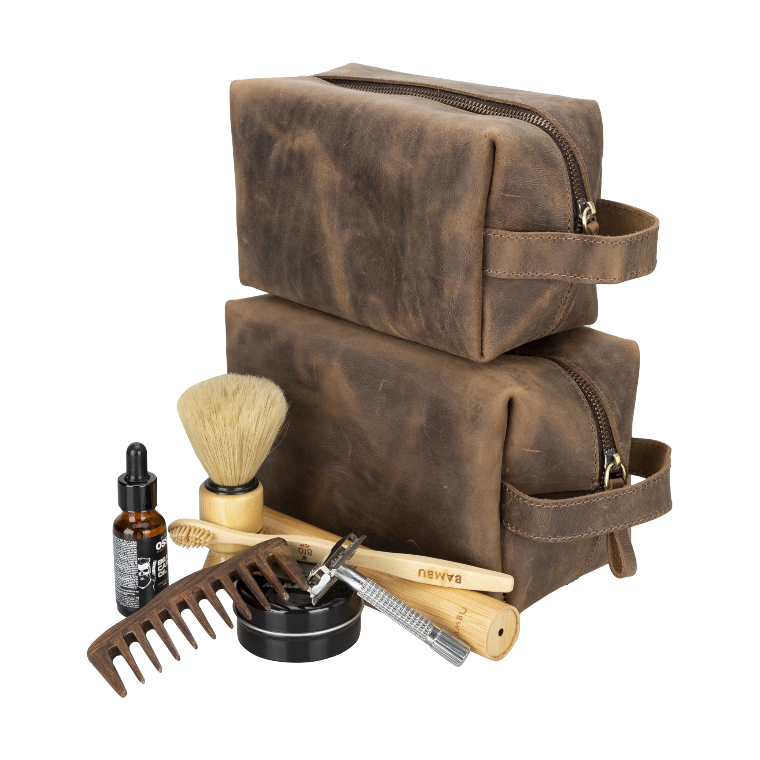 Lev Leather %100 Hakiki Deri Makyaj Çantası, Kişisel Bakım Çantası, Makyaj Çantası, Taşıma Saplı Tuvalet Çantası, Banyo Çantası, Kişisel Hijyen Kiti, Seyahat Kiti (Koyu Kahverengi, X-Large)