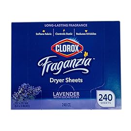 Clorox Fraganzia Fabric Softener Dryer Sheets, Lavender Scent - Wrinkle Reducing Scented Softening Laundry Dryer Sheets for Great Smelling Clothes, 240 Count