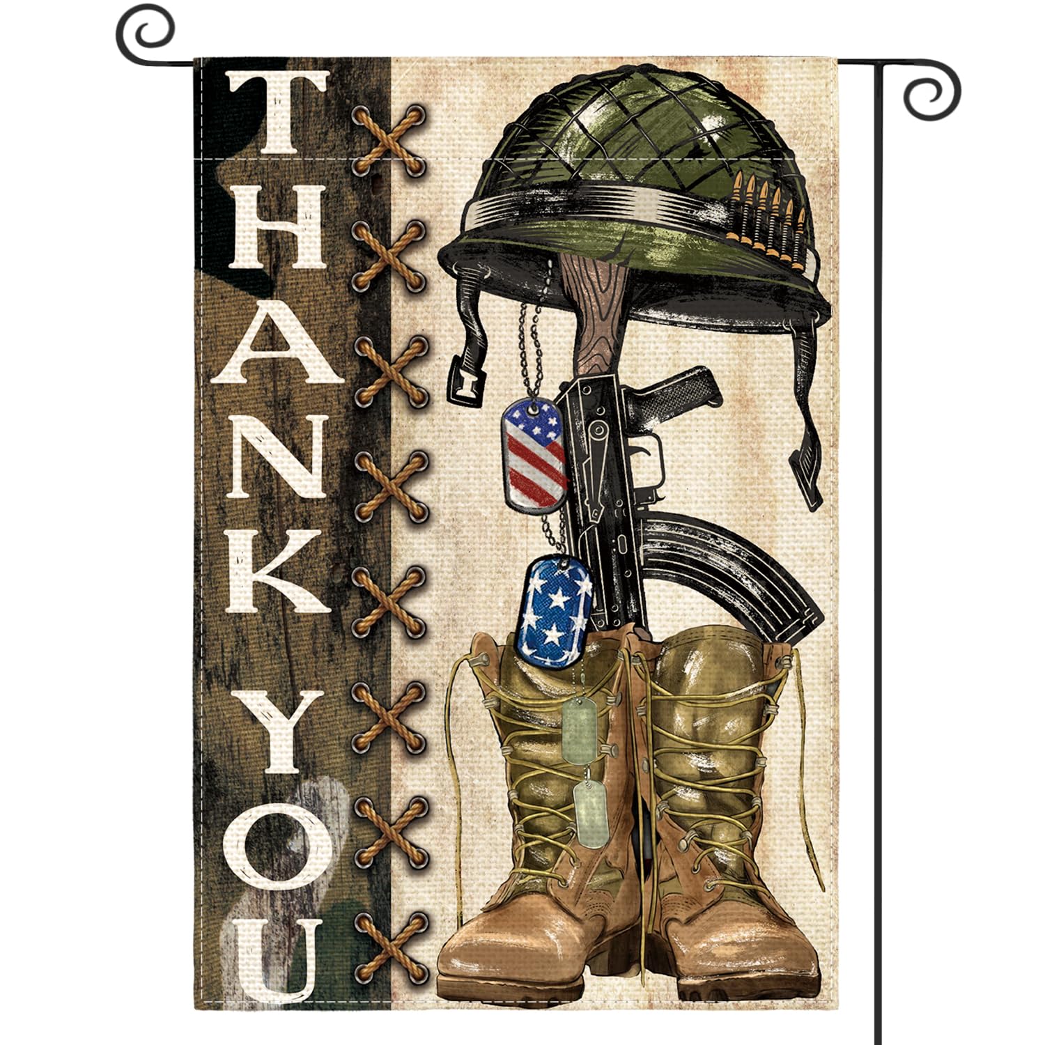 Drapeau de jardin Thank You Heroes 30x45 double face décor extérieur militaire