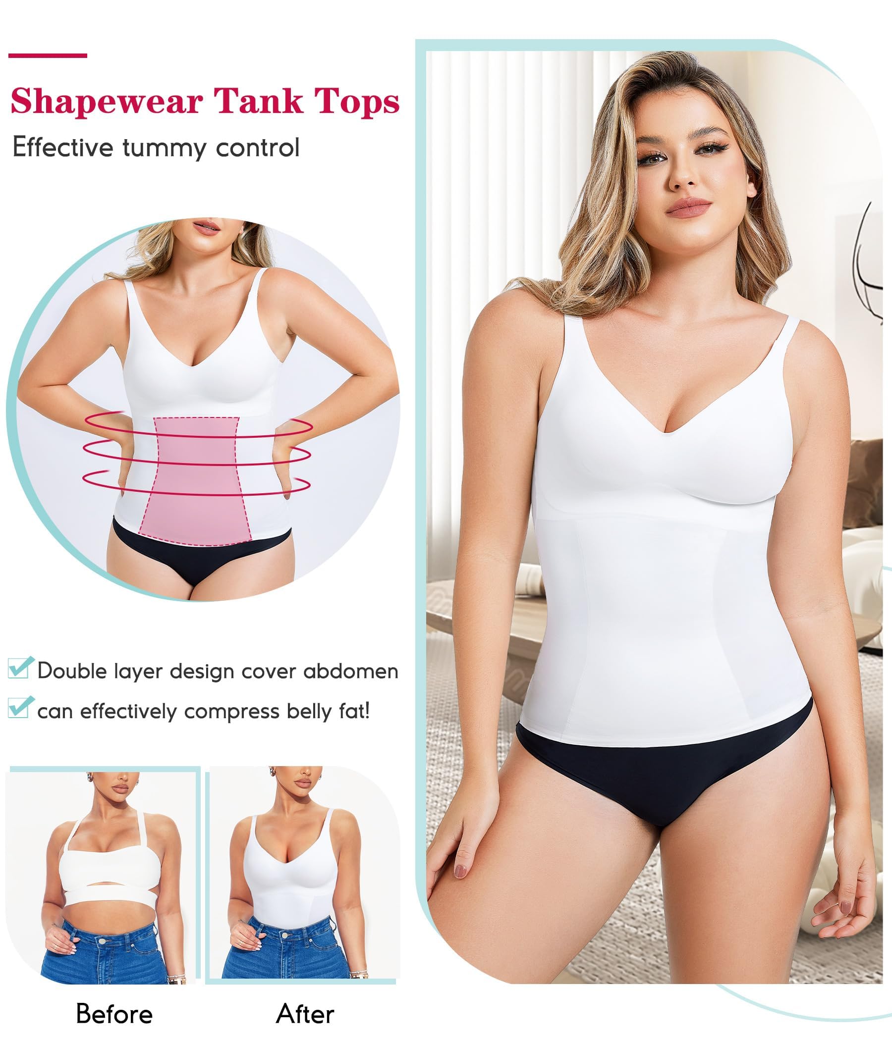 Gotoly Camiseta sin mangas moldeadora para mujer, con control de abdomen, camiseta de compresión adelgazante con correas ajustables