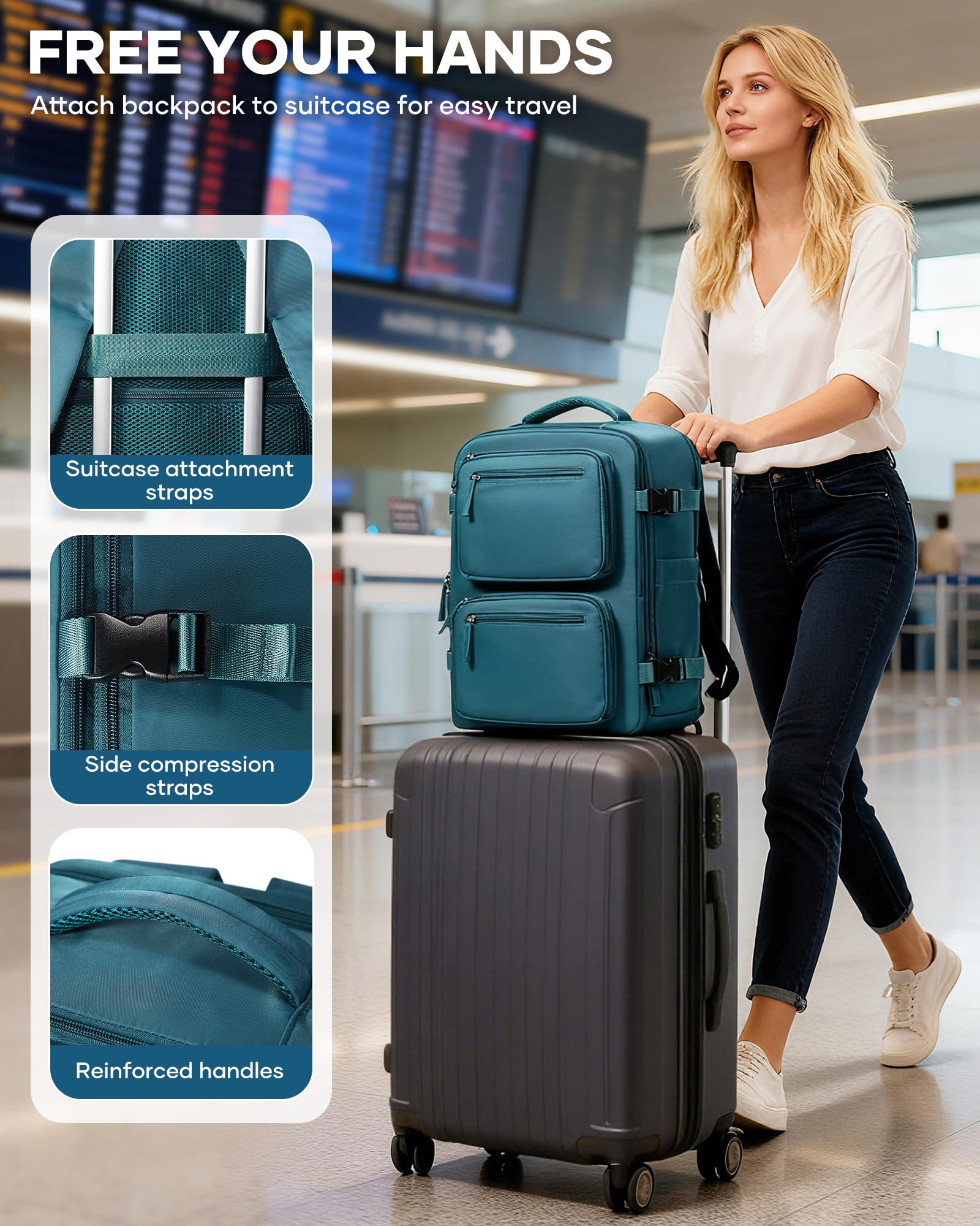 suradar Zaino sottovuoto da viaggio con pompa a compressione, zaino con compressione sottovuoto, per Ryanair, borsa da cabina 40 x 20 x 25 cm, per Ryan Air Bag da 40 x 20 x 25 cm, A1 - Blu pavone