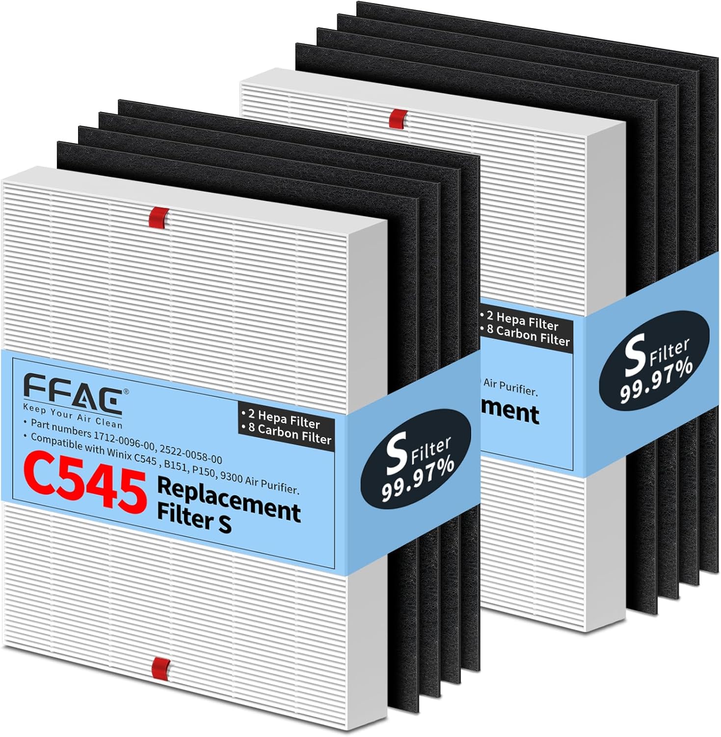 C545 HEPA Replacement Filter Compatible with Winix C545 Air Purifier Type S, 2 Pack H13 Ture HEPA & 8 Activated Carbon Pre-Filter - Image 8