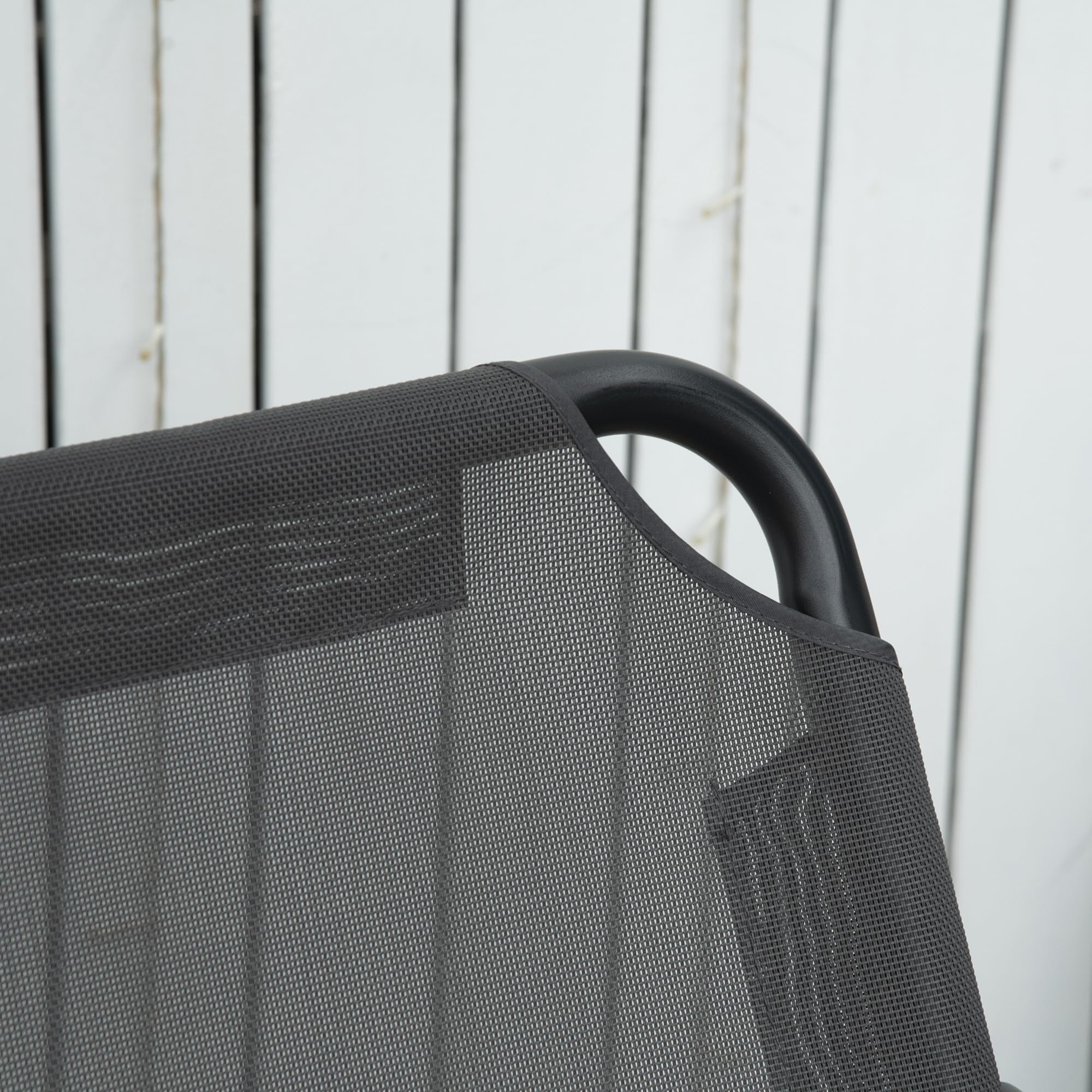 Outsunny Dondolo da Giardino 2 Posti con Tettuccio Parasole Regolabile e Cuscini, Dondolo da Esterno con Seduta Traspirante in Poliestere e Acciaio, Portata fino a 220 kg, 144x117x173 cm, Grigio Scuro