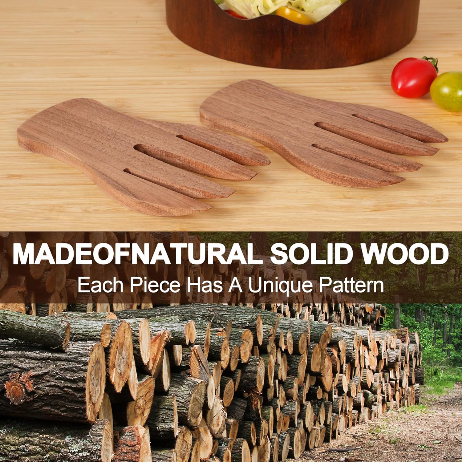 Wooden Salad Bowl Set - with Walnut Wooden Salad Tongs for Serving, Decorative Glass Light Meal Bowl with Serving Utensils, Elegant Salad Serving Bowl with Servers