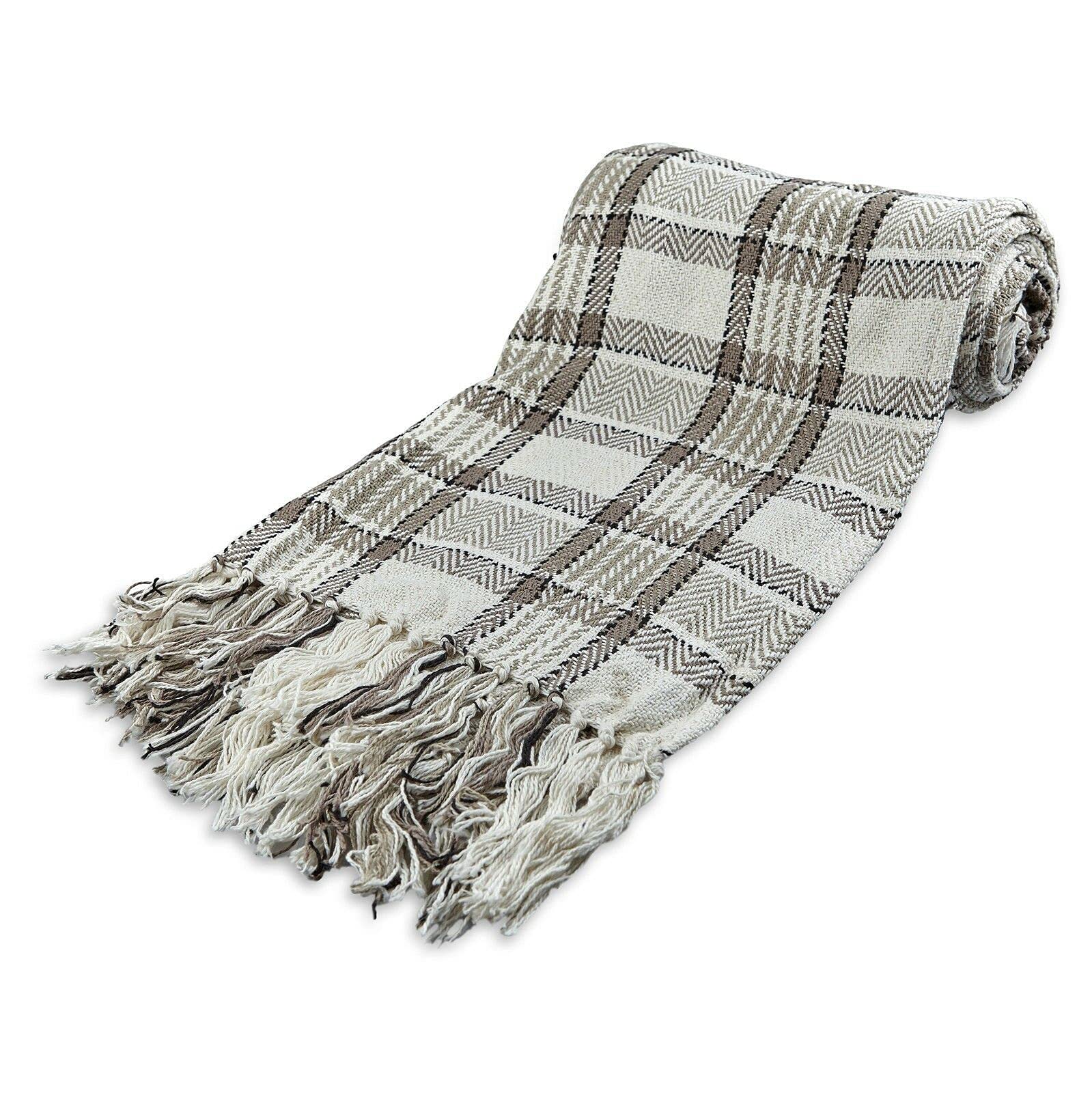 100% Cotton Check Herringbone Sofa Settee Bed Throw 3 Colors & 4 Sizes (Beige natural, King)