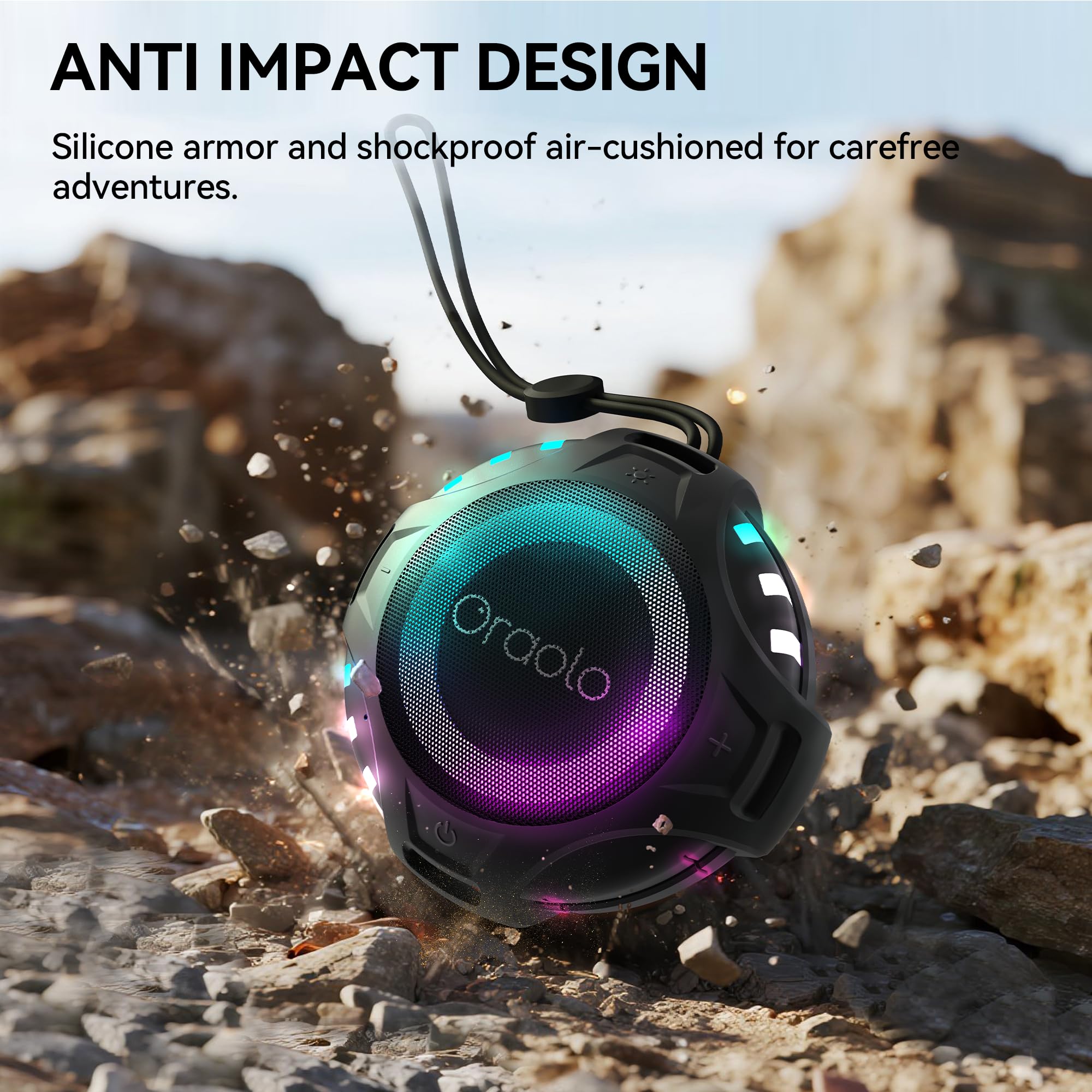 Oraolo Portable Bluetooth Speaker, Shower Speaker with RGB Lights, IPX7 Waterproof, Bluetooth 6.0, 10H Playtime, Hands-Free Calling, Wireless Outdoor Speaker for Pool, Kayak, Bike, Golf — view 6