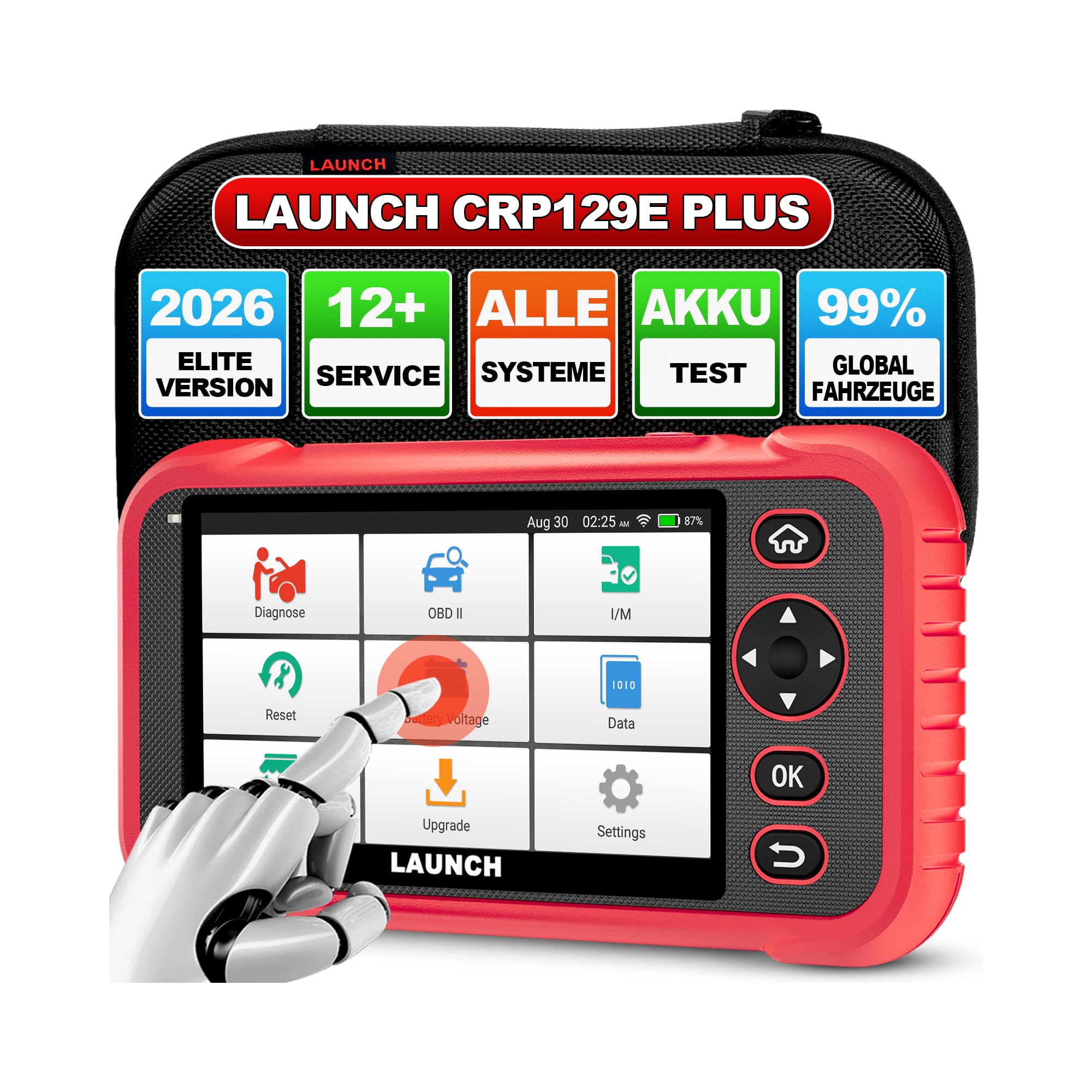 LAUNCH CRP129E Plus V3.0 OBD2 Diagnosegerät Alle System Scanner mit 12+ Reset, ABS/Einspritzdüsen-Codierung/Öl/Drosselklappe/EPB/DPF/SAS/TPMS Reset/Batterieabgleich, lebenslanges WiFi-Update