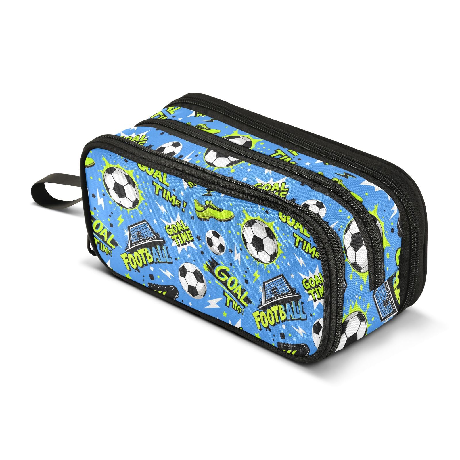 Football Lightning Sneakers Soccer Goal Pattern Pencil Case 3 Compartment Pen Bag Pouch Holder Box School Portable Stationery Storage Bag for Girls Boys