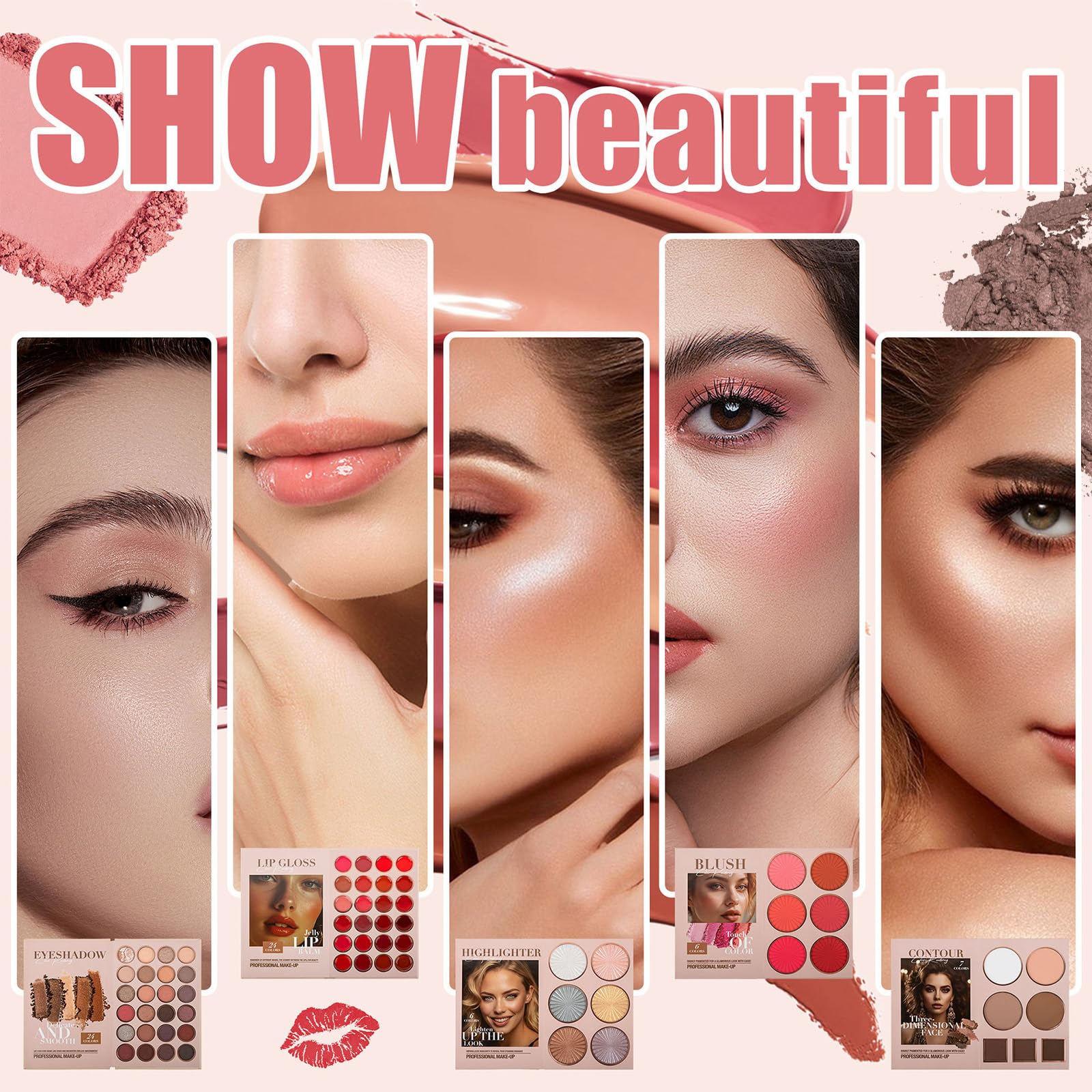 RoseFlower Coffret Maquillage Femme Palette Maquillage, Sets de Maquillage de Voyage avec Paupières Rouge Lèvres, Surligneurs, Contours, Fard à Joues– Coffret Cadeau de Maquillage