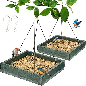 Kingsyard 2 Pack Platform Bird Feeder Tray for Outdoor Hanging - Durable Recycled Plastic & Metal Mesh, Large 3.5 lbs Capacity, Ideal for Attracting Large Birds, Green asin的图片