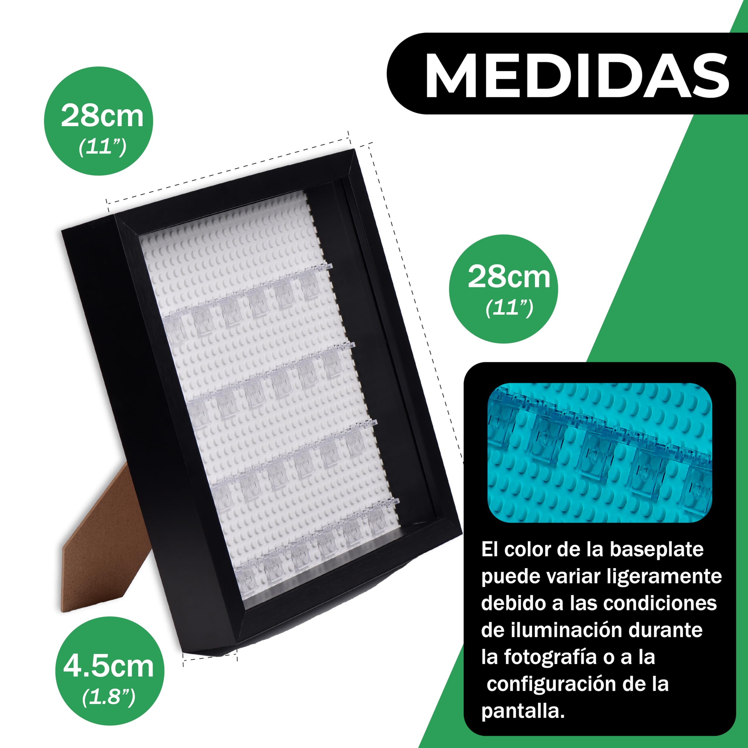 Tapeera Vitrina de Madera Negra para Minifiguras – Caja Sombra 11x11 Pulgadas – para Pared y Mesa con Protección contra el Polvo – hasta 28 Figuras (Blanco, Profundidad 4 cm)