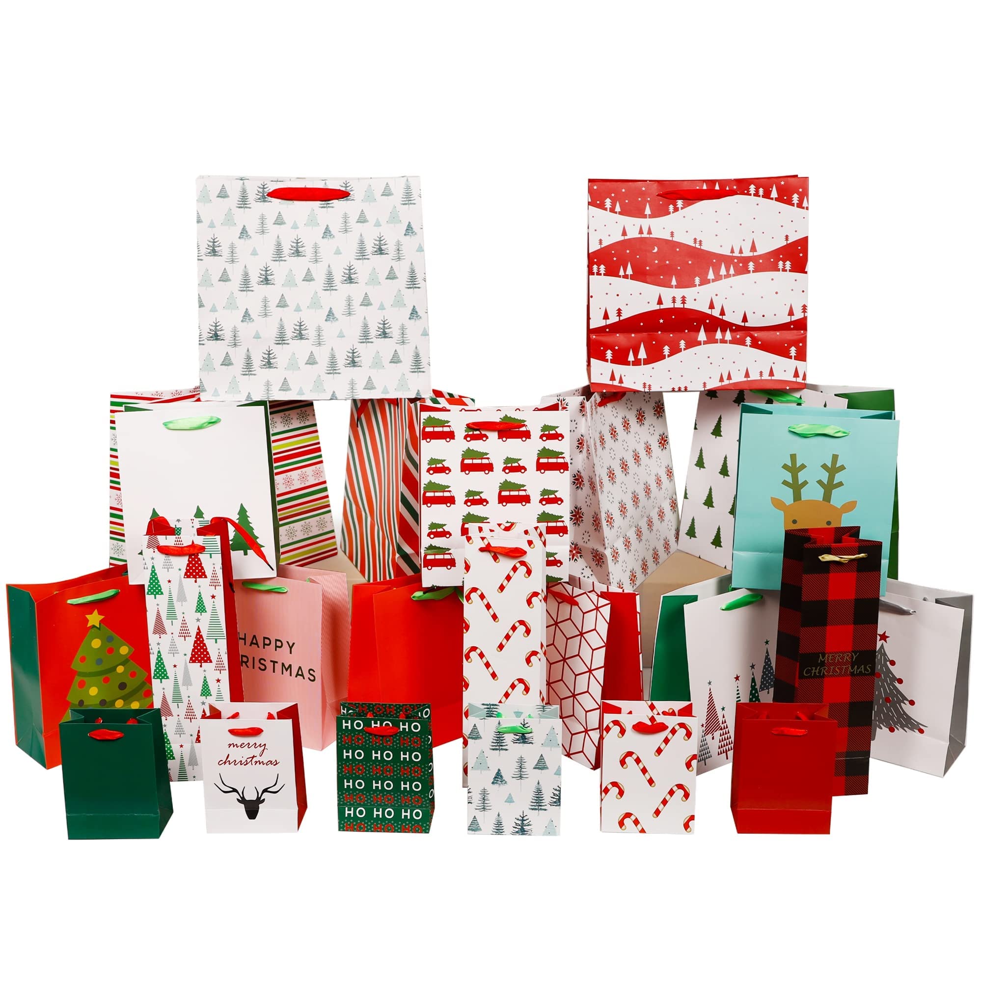 Lulu Home 24-Pack Christmas Gift Bags - Assorted Sizes With Ribbon Handles