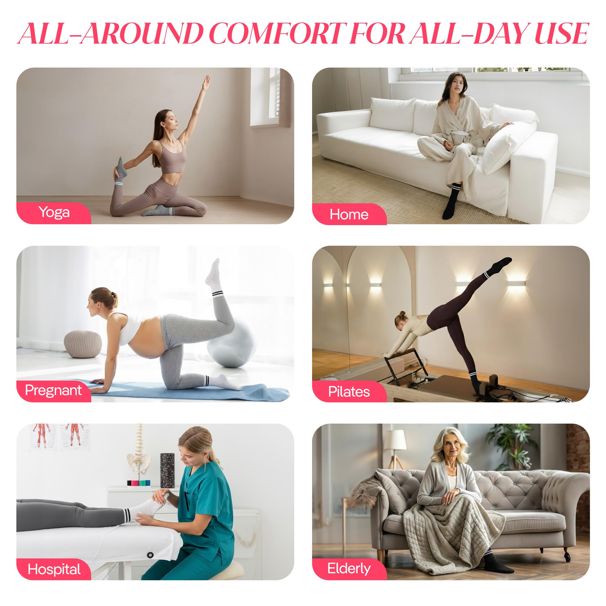 CoolMate Calcetines de pilates con agarres para mujer, calcetines de yoga, calcetines antideslizantes para mujer, para entrenamiento, barra, regalos de pilates