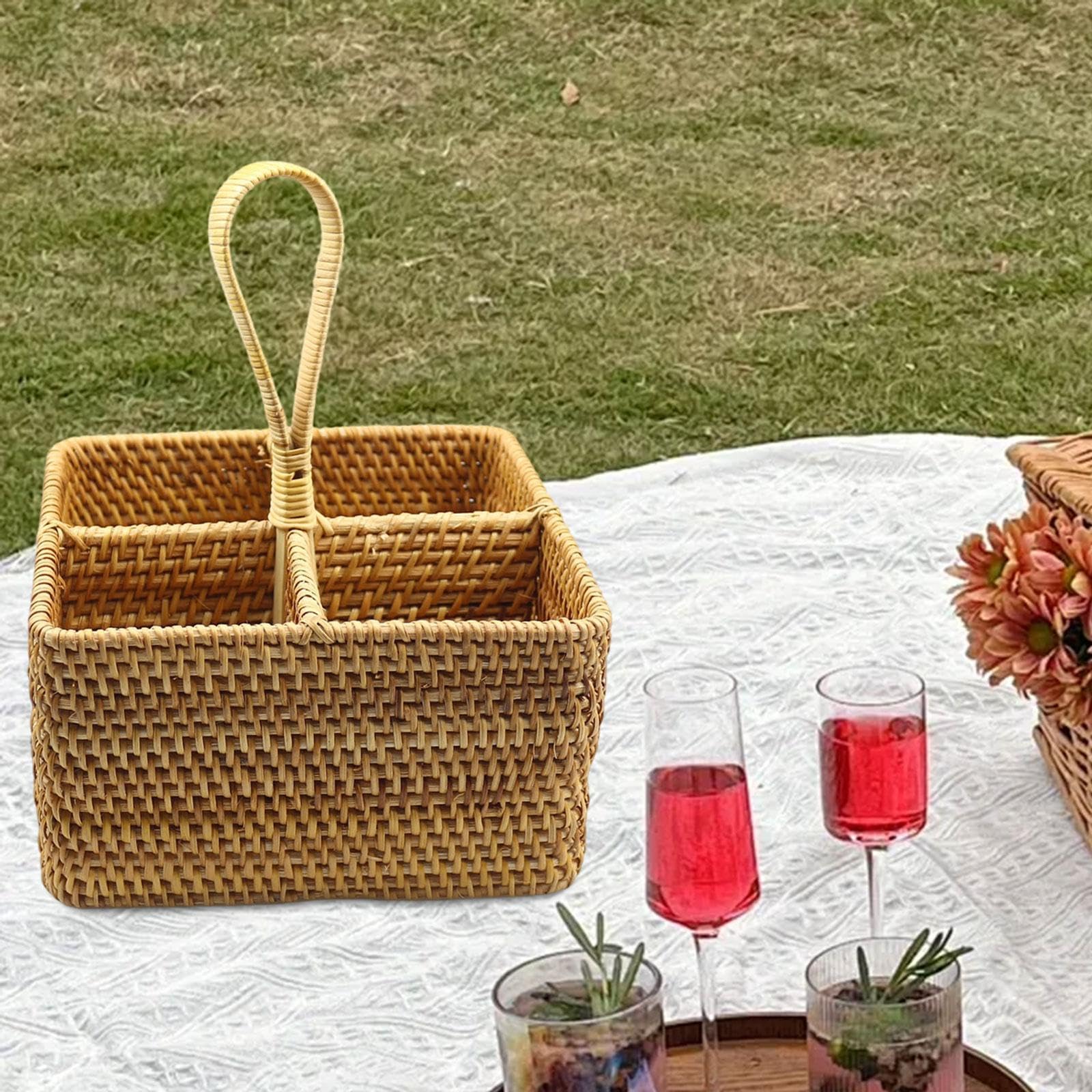 Soporte de Ratán para Cubiertos con Compartimentos, Plazoleta