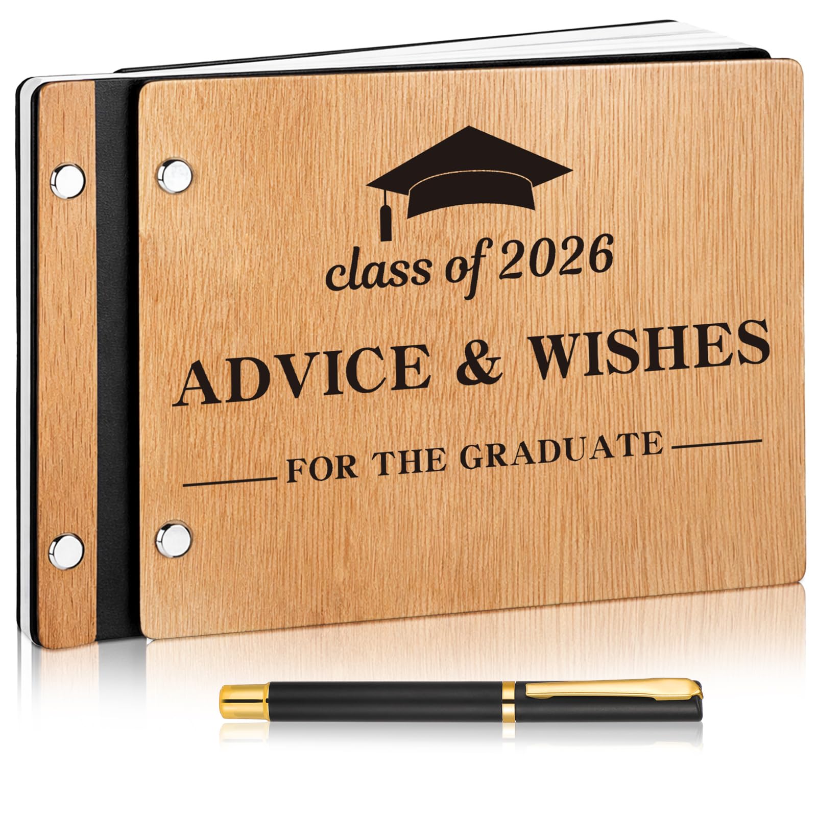 Motiskyy Advice & Wishes Graduation Guest Book Class of 2026 Grawerowana drewniana pamiątka rustykalny podpis znak na przyjęcie dla absolwentów szkoły średniej lub college"u ukończenie szkoły średniej