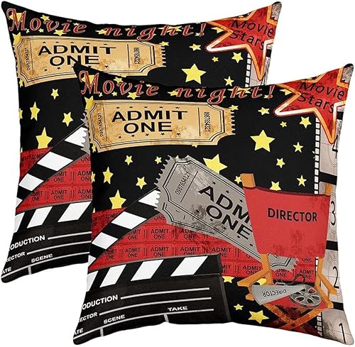 Juego de 2 fundas de almohada reversibles de película para decoración del hogar, diseño de estrellas y pósteres de cine para niños, fundas de