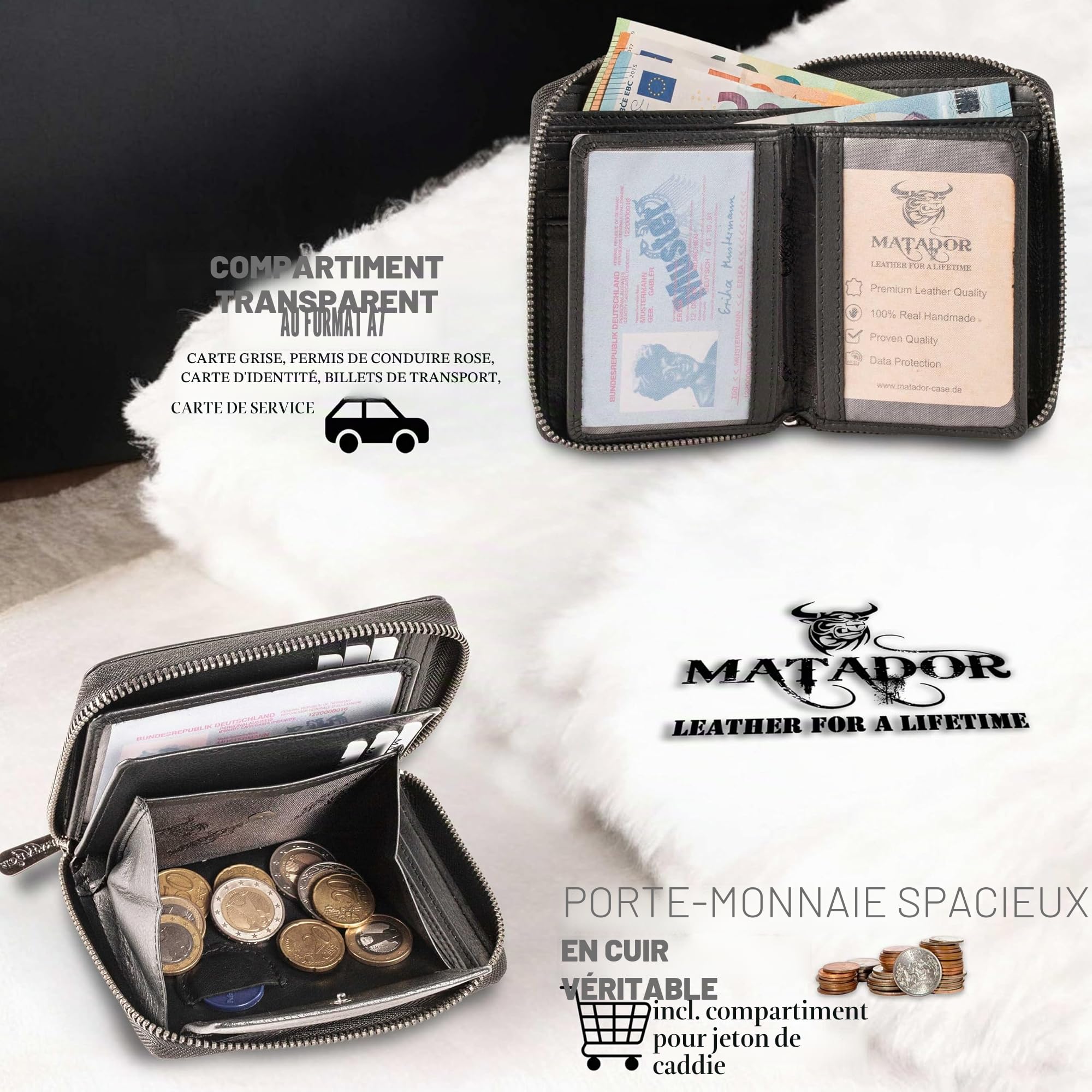 MATADOR Portefeuilles Homme Cuir #Grenade avec Noble Boîte Cadeau, Luxe RFID Portefeuille Homme, Porte Feuille Cuir avec de Nombreux Compartiments à Cartes en Noir Nappa