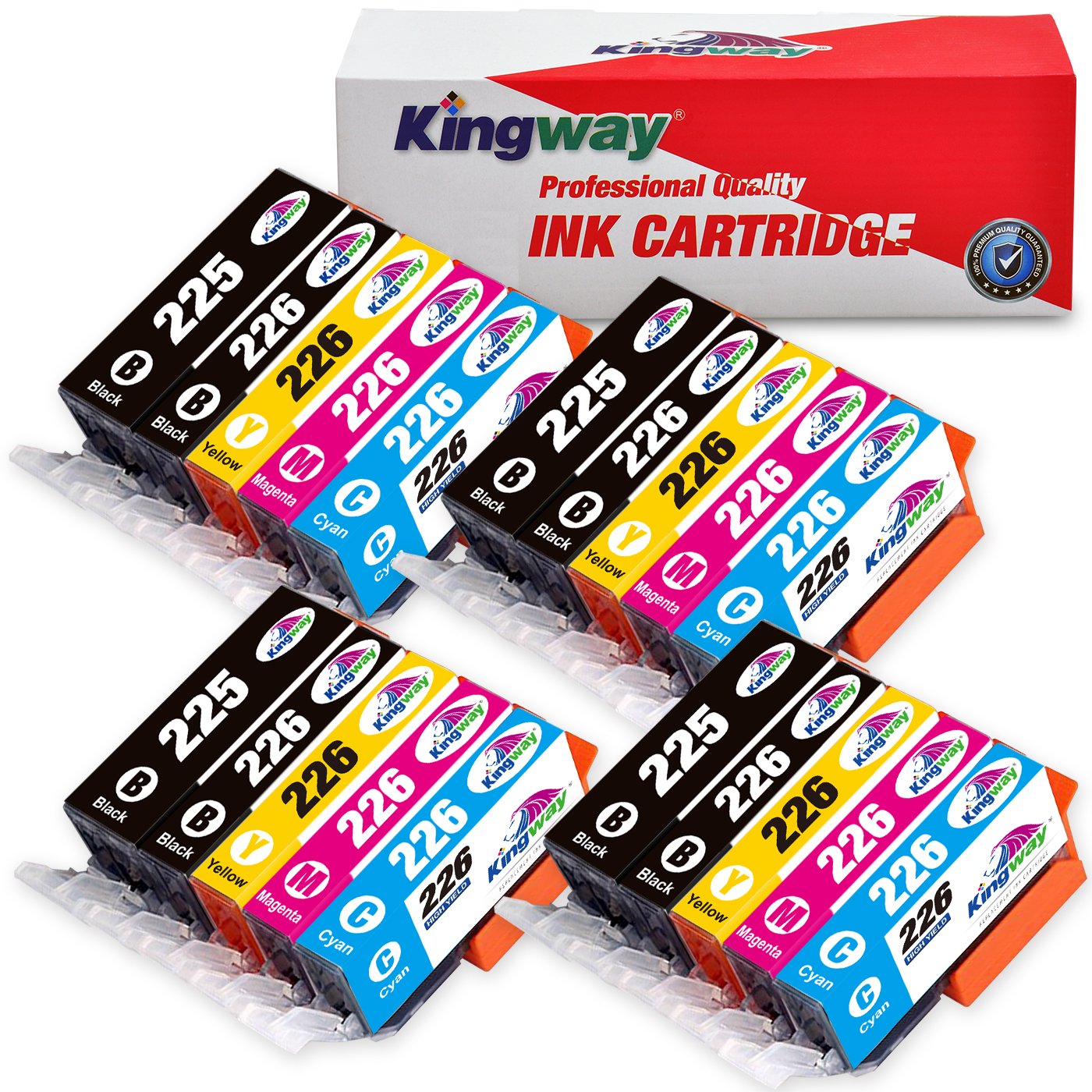 KINGWAY Kingway Compatible Ink Cartridge Replacement for PGI-225 CLI-226 PIXMA MG5320 MG5220 MX882 IX6520 IP4920 IP4820 MG5120 MG5210 Printer 20 Pack(4 PGBlack,4 Black,4 Cyan,4 Magenta,4 Yellow, witho