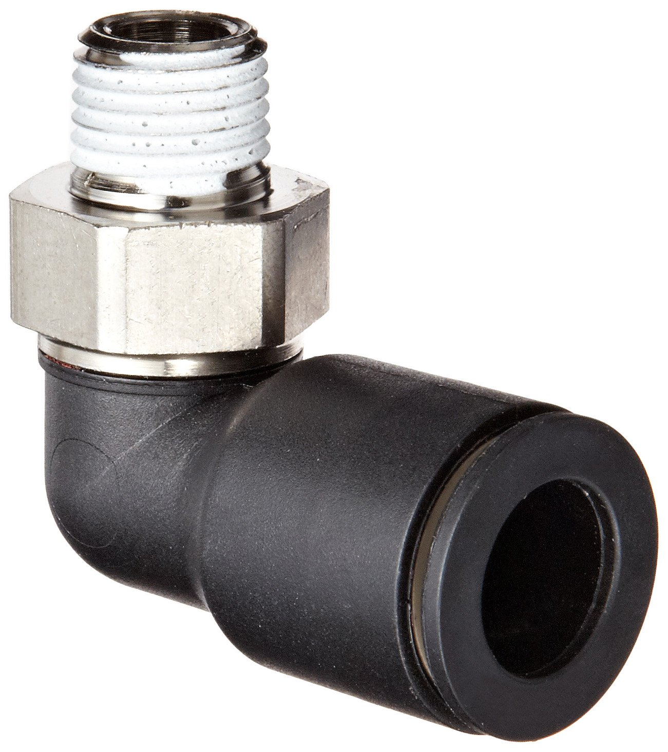 Legris 3109 08 14 Nylon & Nickel-Plated Brass Push-to-Connect Fitting, 90 Degree Elbow, 5/16" or 8 mm Tube OD x 1/4" NPT Male
