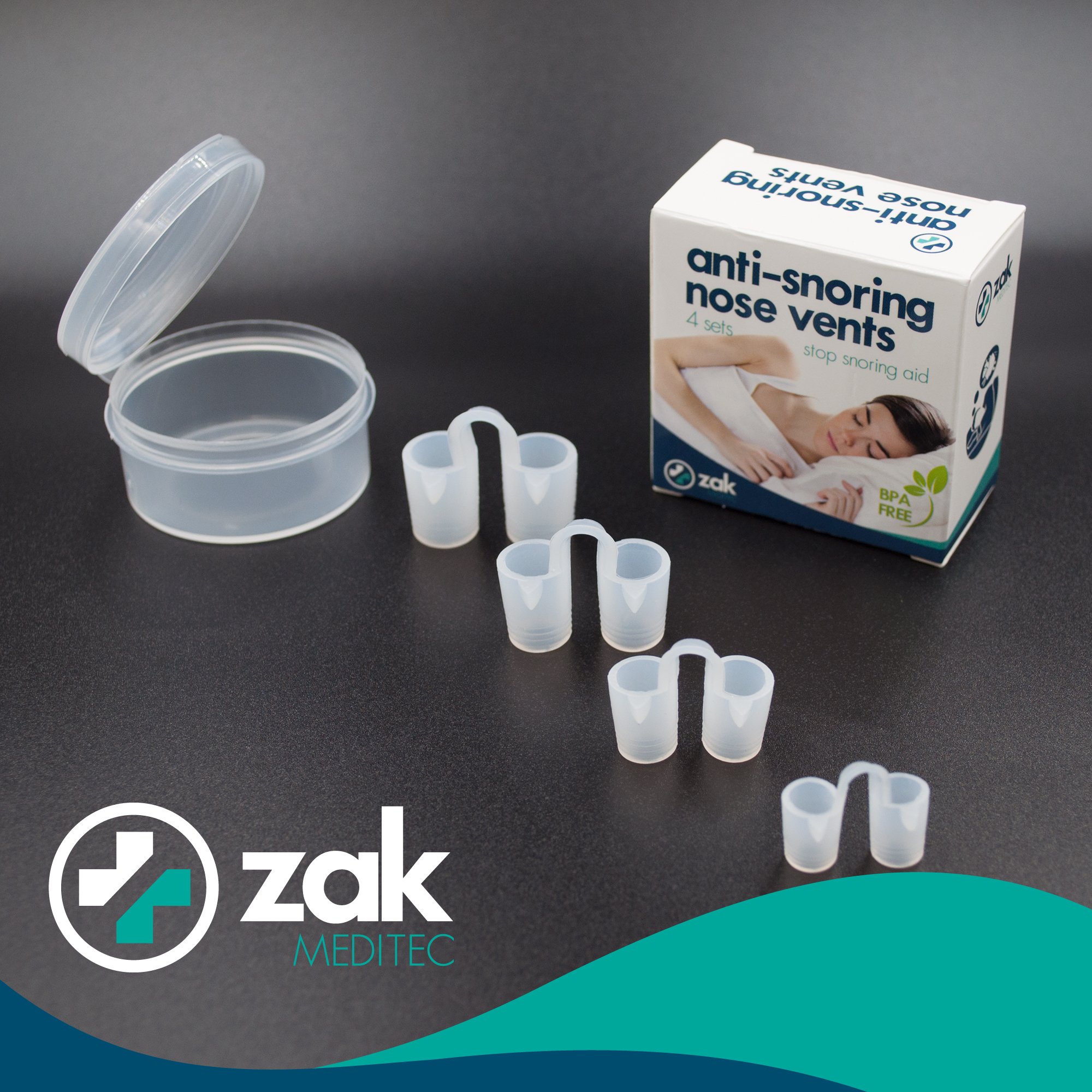 ZAKmeditec Anti-Snoring Nose Vents - Anti-Snoring Device - Safe and Comfortable Snoring Solution - Soft Silicone - BPA free - 4 Pack with Travel Case - Translucent - Breathe Right to Sleep Right