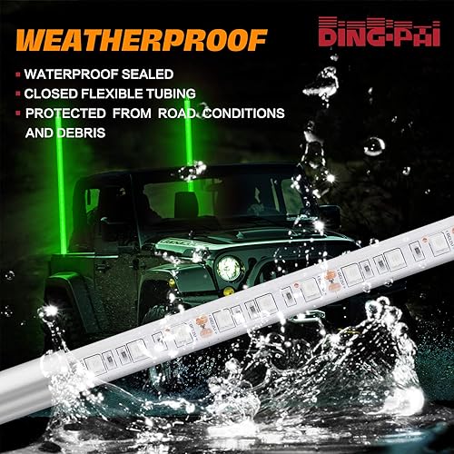 Miniatura 5 de FIRSTGO-TECH - Luces LED verdes de 4 pies en espiral iluminadas látigos para vehículos todoterreno, ATV, UTV, Polaris RZR, camión, 4x4, SXS, Buggy