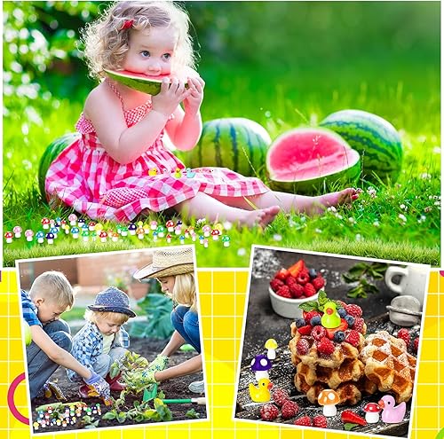 Miniatura 7 de Deekin 100 piezas de mini hongos y patos pequeños, mini hongos rojos, patos pequeños, figuras en miniatura, jardín de hadas, hongos pequeños,