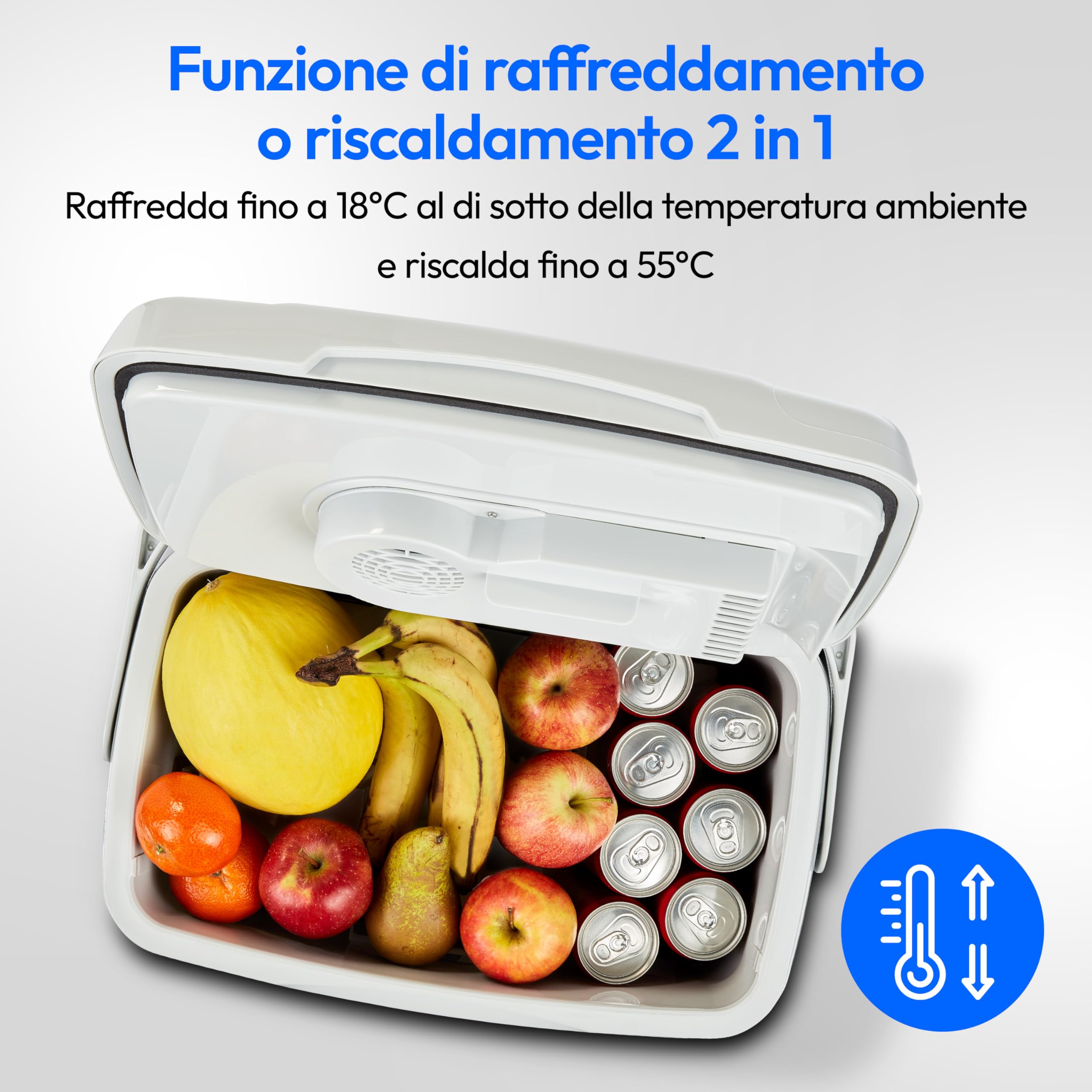 MEDION Frigo elettrico mobile 2 in 1, raffreddamento e riscaldamento (16, 24, 40 litri, termoelettrico, mini frigorifero, connettore 3 in 1, 5 V USB, 12 V e 230 V, per auto, barca, camper, campeggio