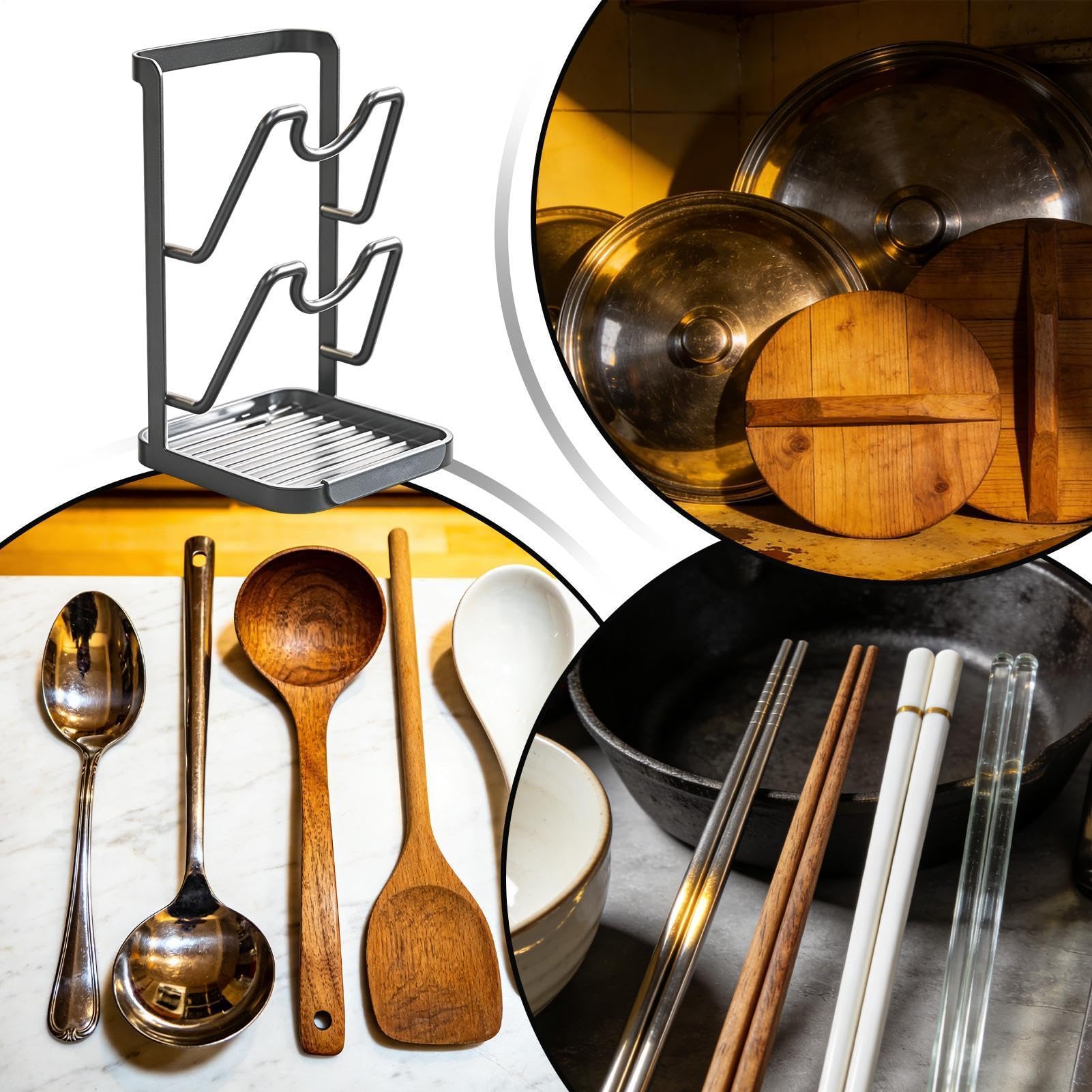 Portacoperchi Pentole - Rastrelliera Riposizionamento Cucina , Supporto Coperchi Padelle e Cucchiaio | Organizzatore Verticale Coperchi - per Casa Cucina Dispensa Ristorante Appartamento Mensola Armad