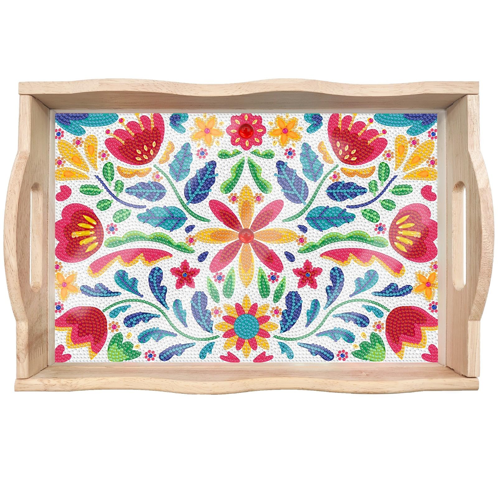 HNYLTON DIY Diamond Painting Flower Tray, Wooden Decorative Tray, Rectangular, Multicolor, Rustic, Unfinished, Food & Display, 35x24.5cm, 800g — image 1