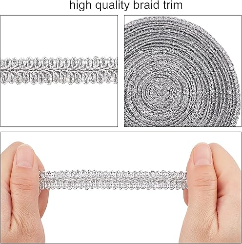 Miniatura 10 de FINGERINSPIRE Cinta de encaje metálico de 15 yardas, decoración de encaje plateado, 34 pulgadas x 0.039 in para bodas, novias, disfraces o joyas,