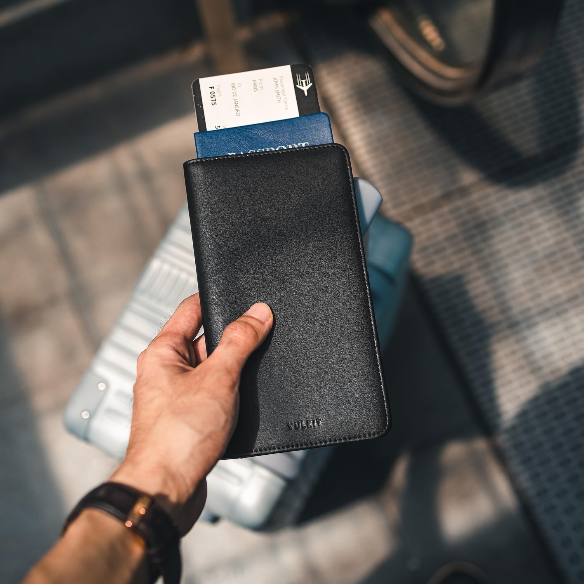 VULKIT Cartera de Viaje para Pasaporte, Funda de Cuero para Pasaporte, Organizador de Documentos de Viaje con Bloqueo RFID para Mujeres y Hombres
