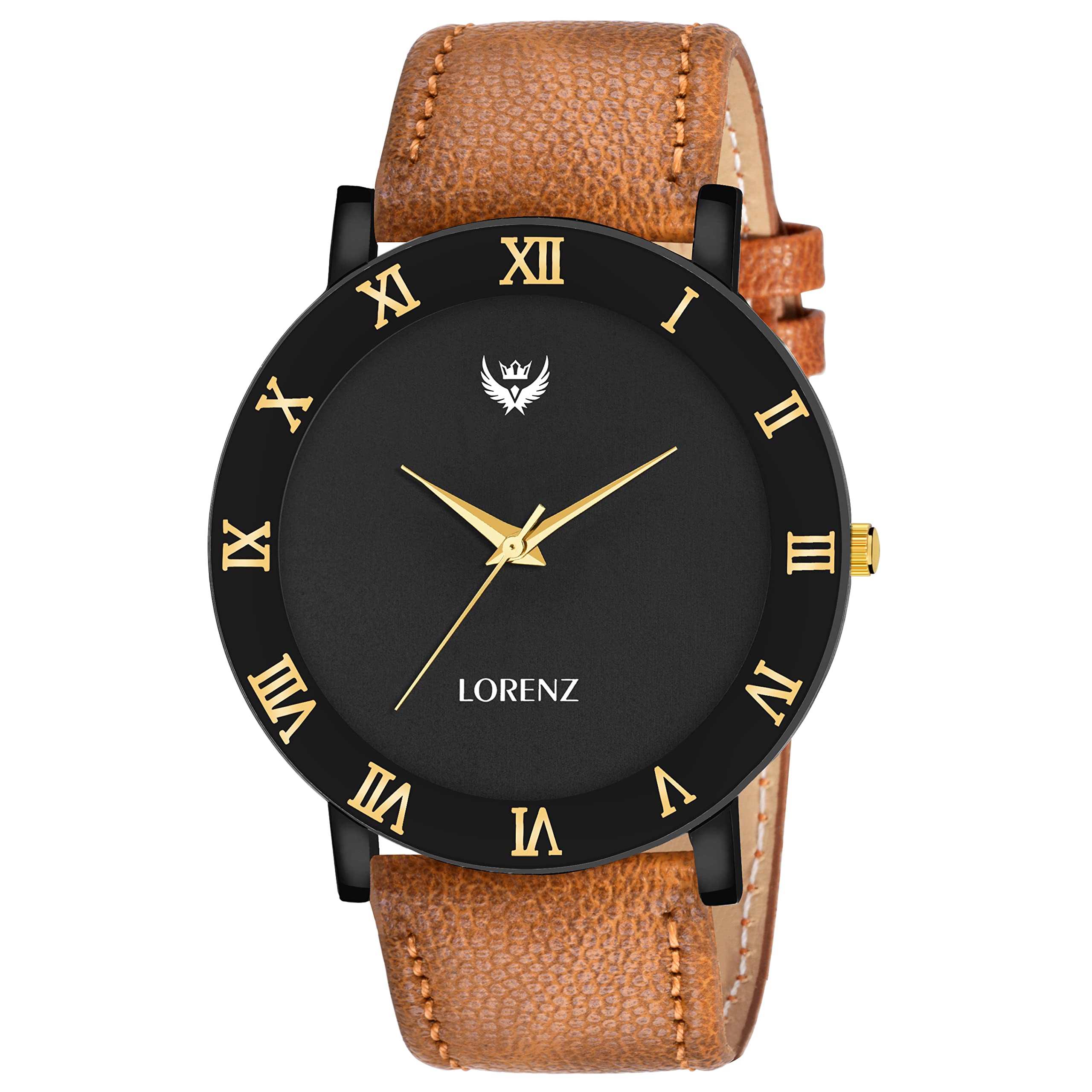 LORENZ Brown Leather Strap & Black Roman Dial Analogue Watch for Men | MK-3090K (B09RG8LQMV) Amazon Price History, Amazon Price Tracker