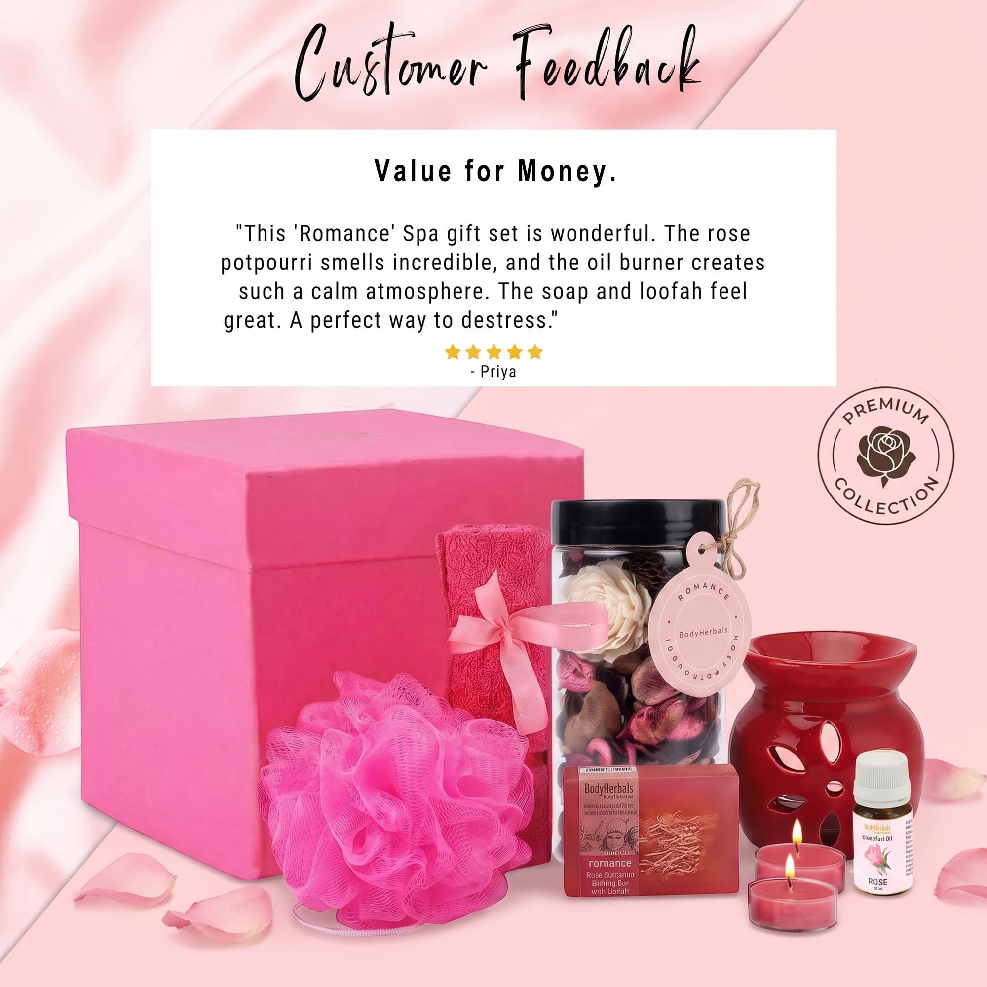 BodyHerbals Rose Soap Spa Gift Set for Women & Men – 7 Pcs Bath & Body Care Kit with Spa Accessories | Vegan Luxury Gift Box for Birthdays, Anniversaries, Weddings, Raksha Bandhan Gift & Special Occasions 2