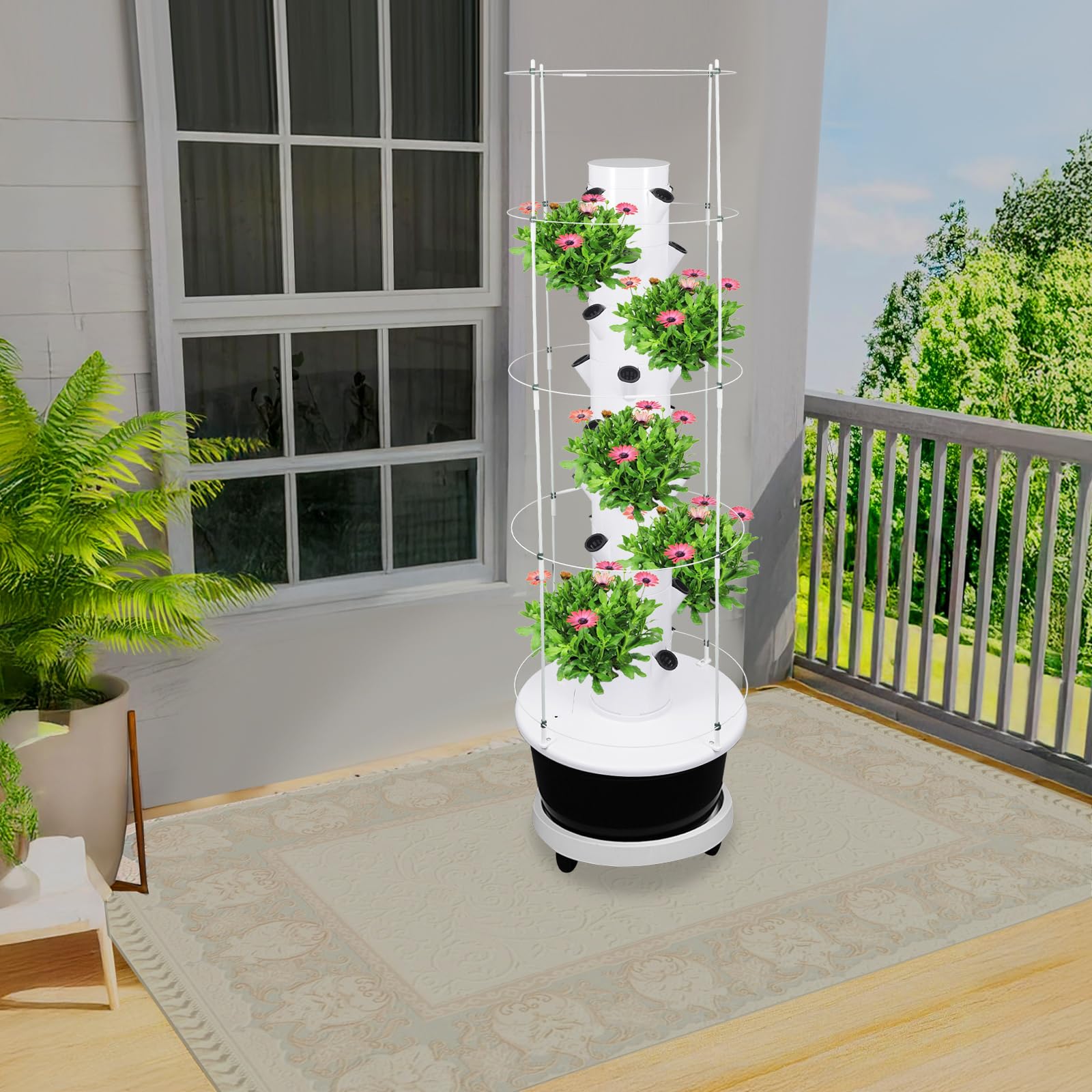Hydroponic Tower Garden Kit de culture de jardin 36 trous avec cadre de support d'escalade, pompe submersible et minuterie pour fleurs, légumes, légumes à feuilles, herbes (réservoir d'eau