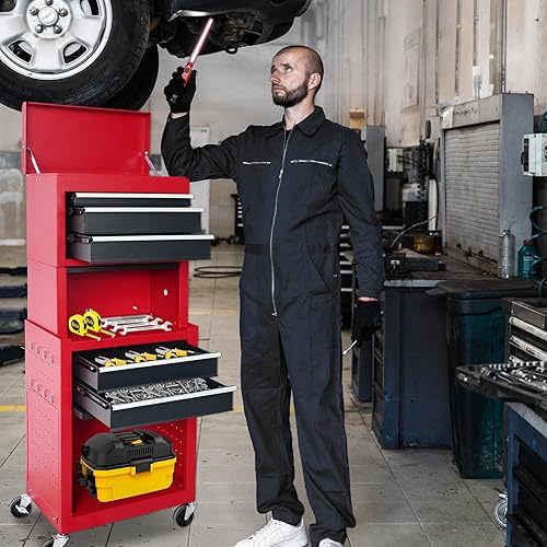 Miniatura 2 de Caja de herramientas rodante, caja de herramientas de metal desmontable 3 en 1 con ruedas y cajones, caja de herramientas de alta capacidad, cajones